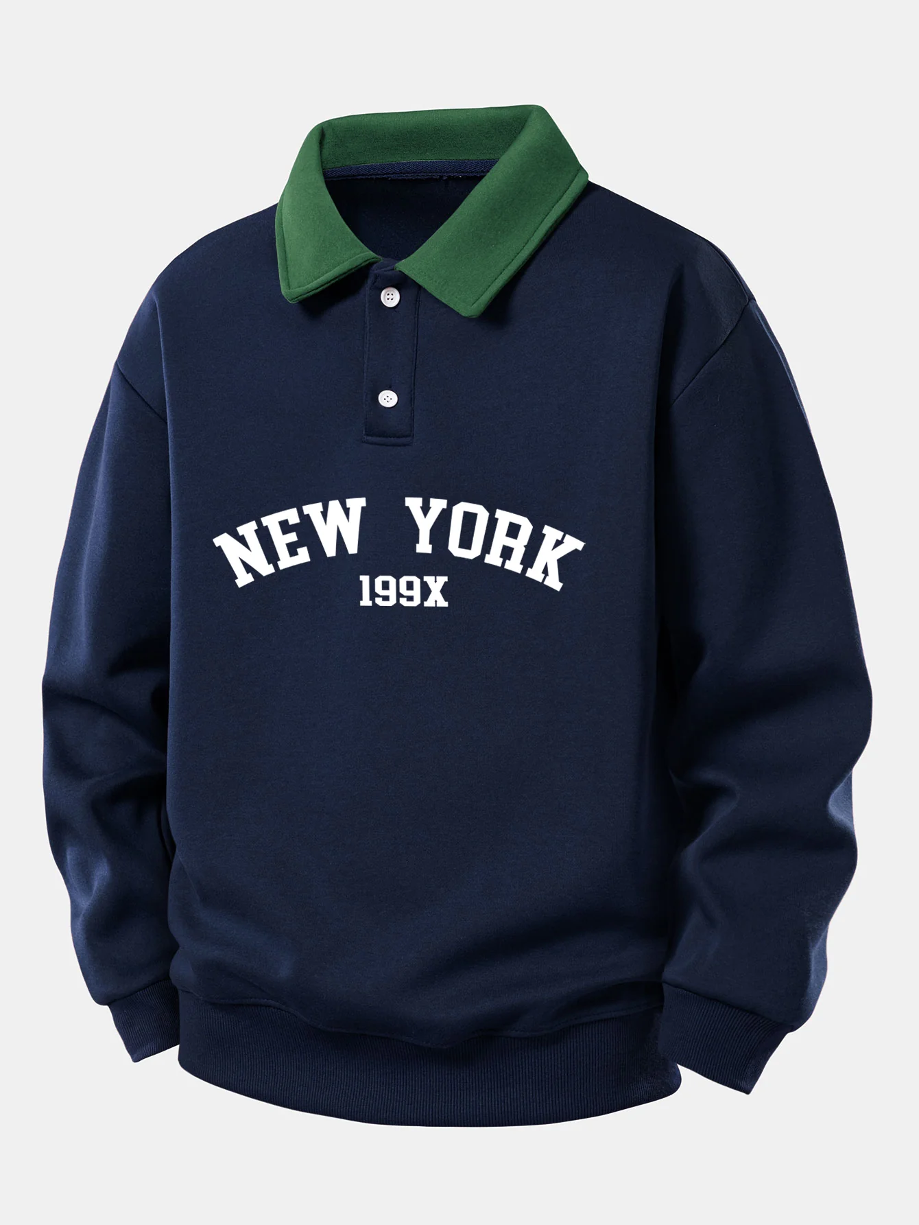 Relax Fit New York Print Kontrast Poloshirts Sweatshirt - Image 7