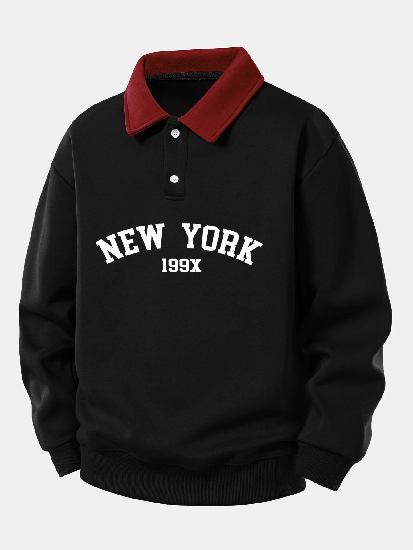 Relax Fit New York Print Kontrast Poloshirts Sweatshirt - Image 9