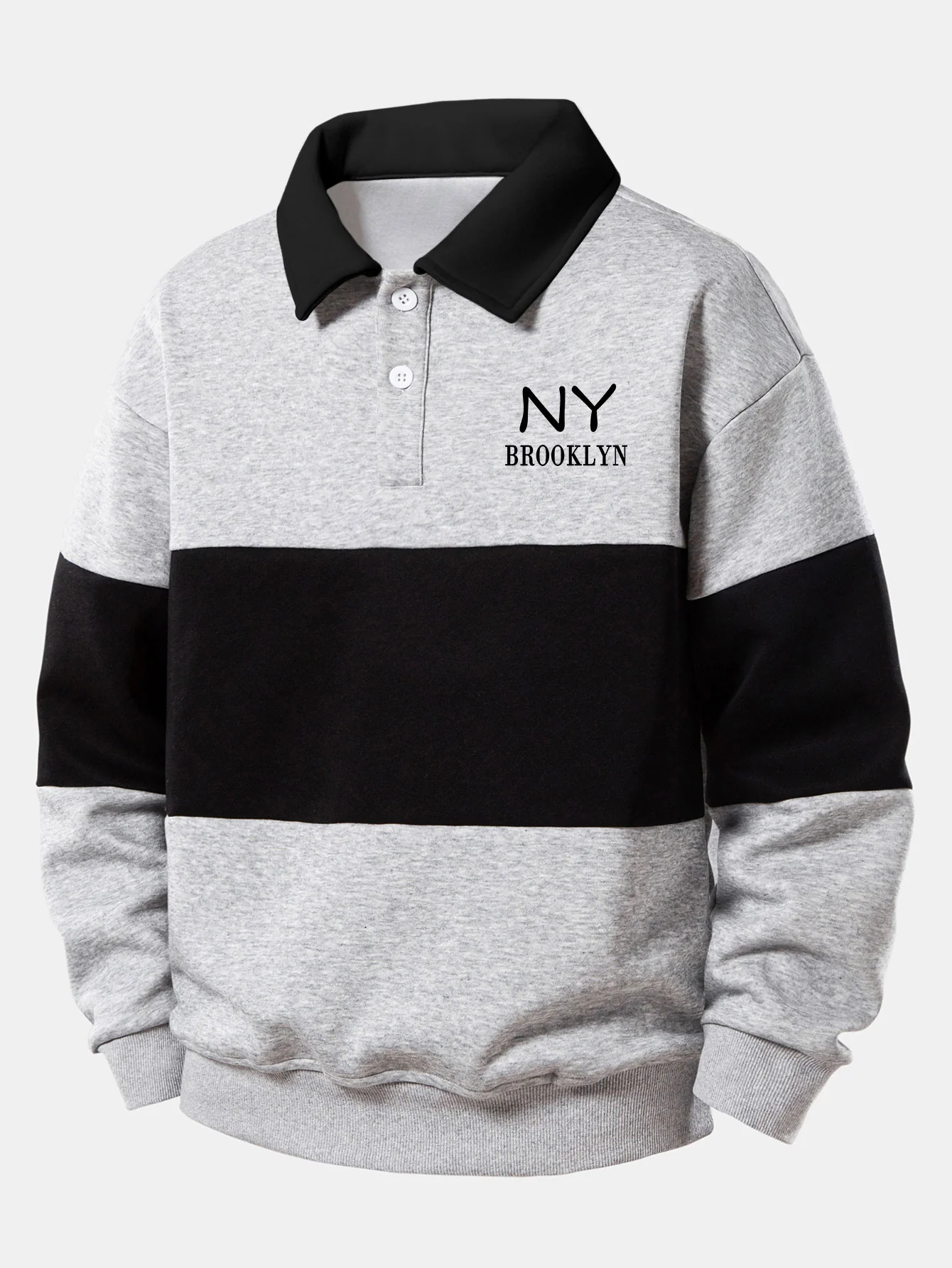 Relax Fit NY Brooklyn Print Farbe Block Poloshirts Kragen Sweatshirt - Image 3