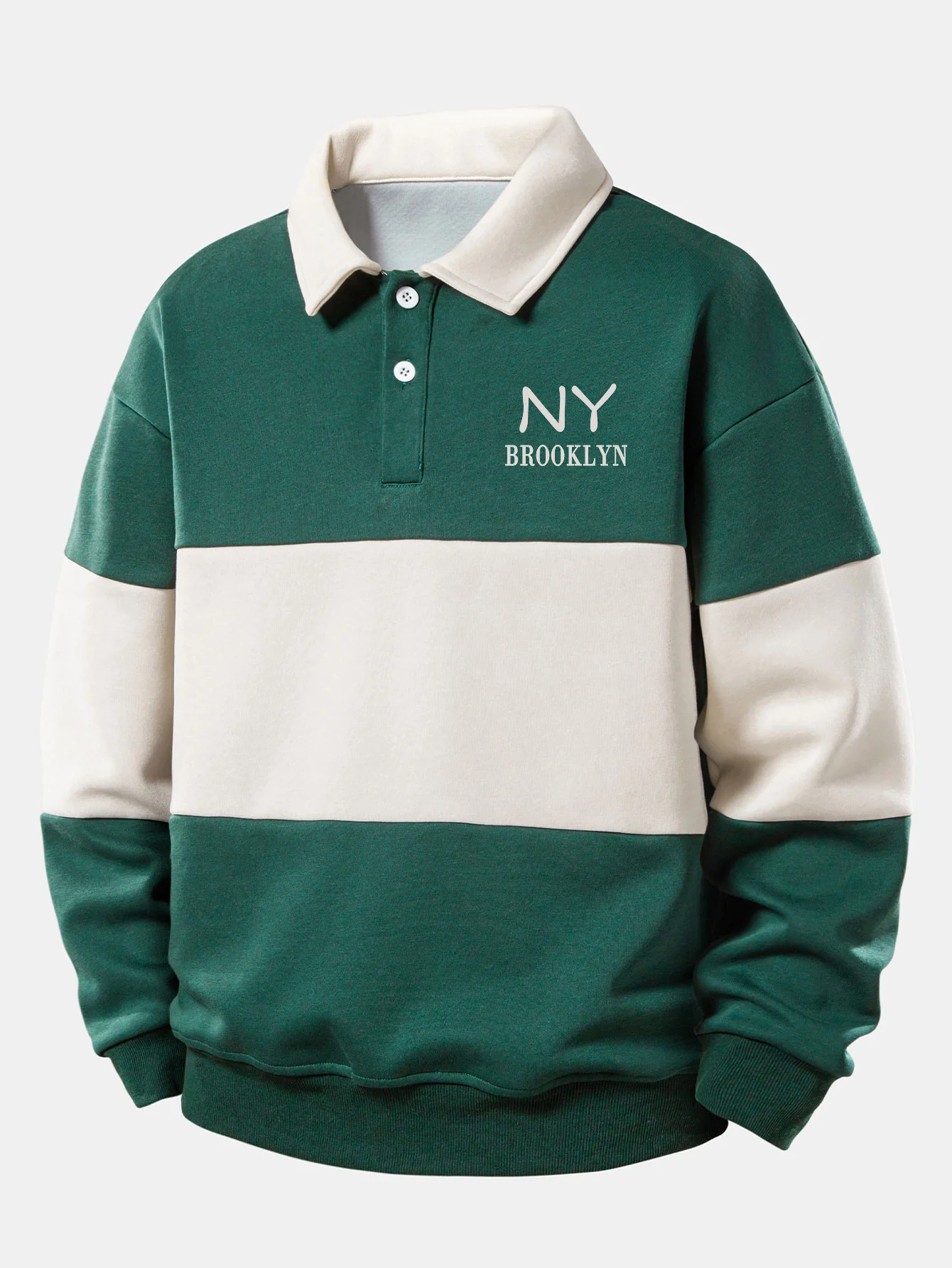 Relax Fit NY Brooklyn Print Farbe Block Poloshirts Kragen Sweatshirt - Image 5
