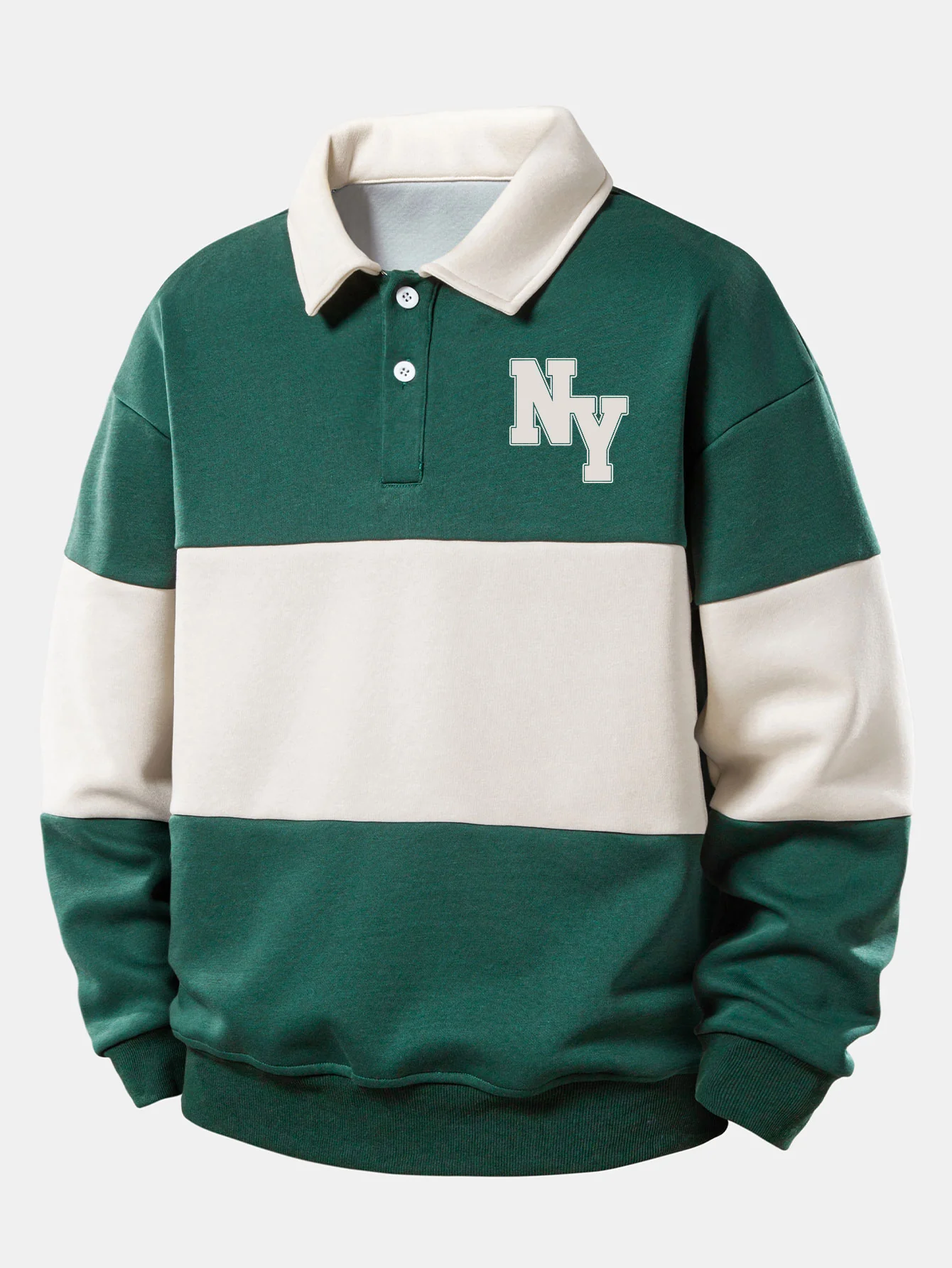 Relax Fit NY Print Farbe Block Poloshirts Kragen Sweatshirt - Image 3