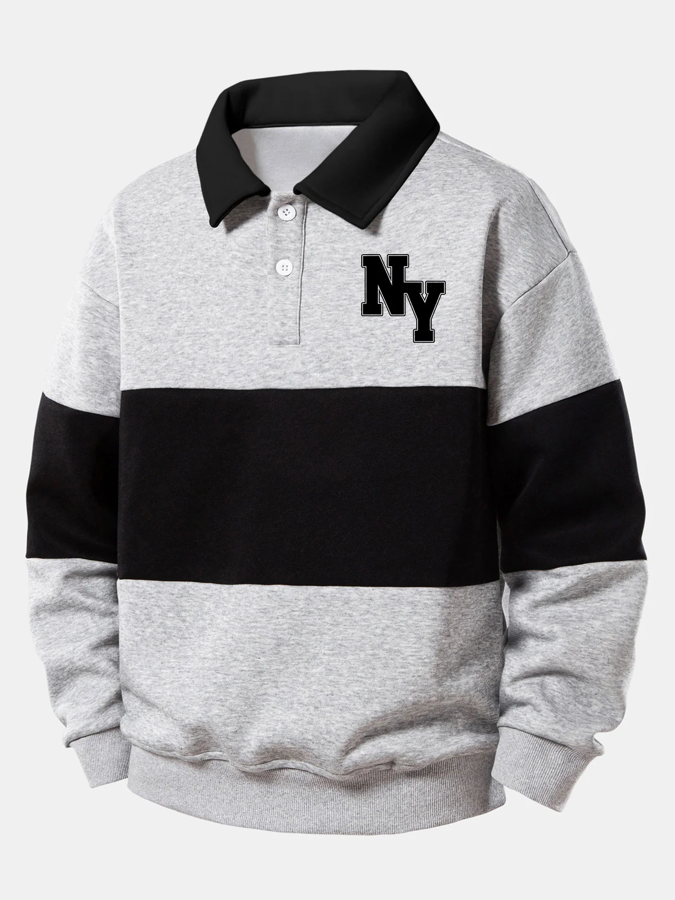 Relax Fit NY Print Farbe Block Poloshirts Kragen Sweatshirt - Image 5