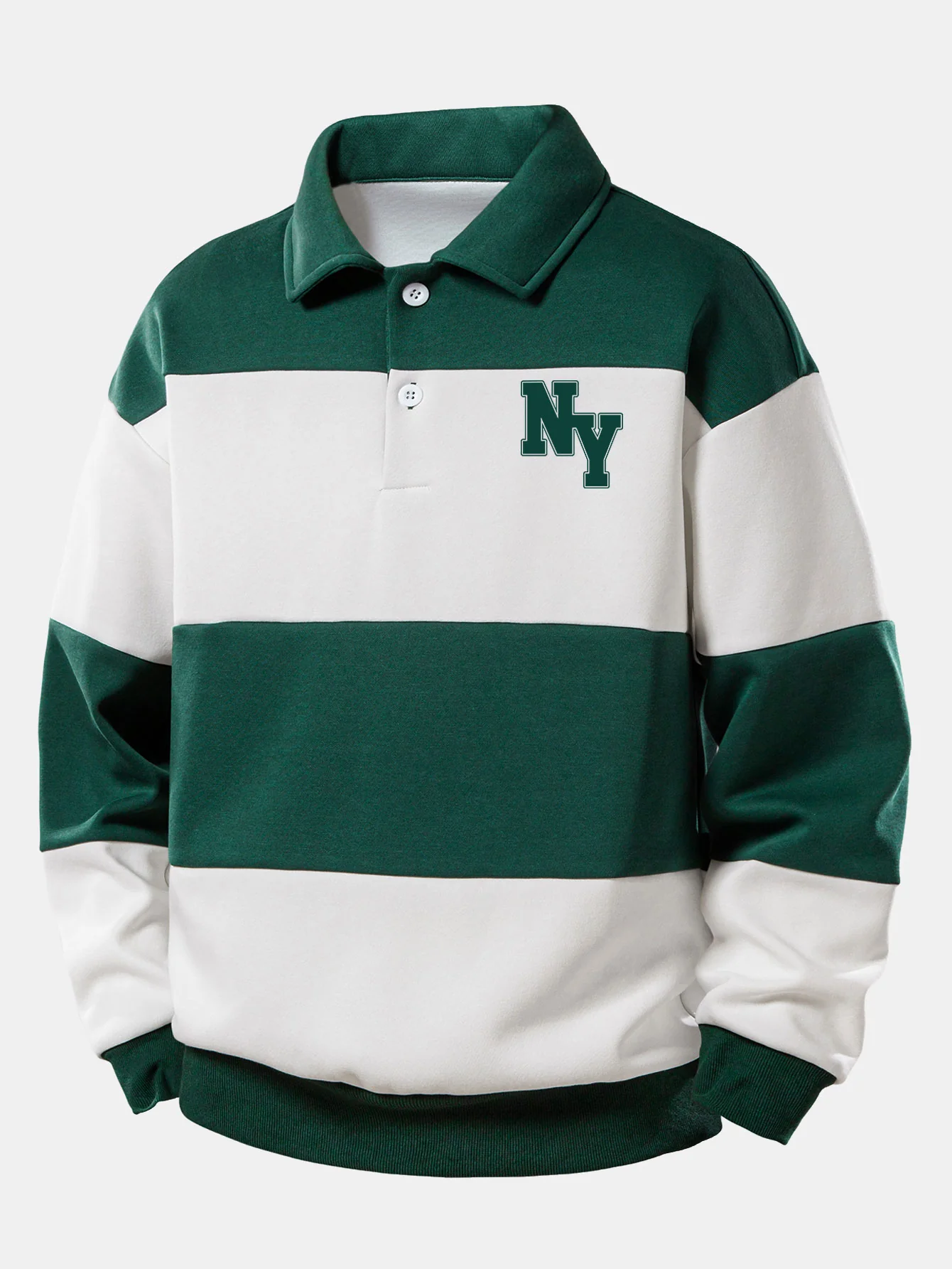 Relax Fit NY Print Farbe Block Poloshirts Sweatshirt - Image 3