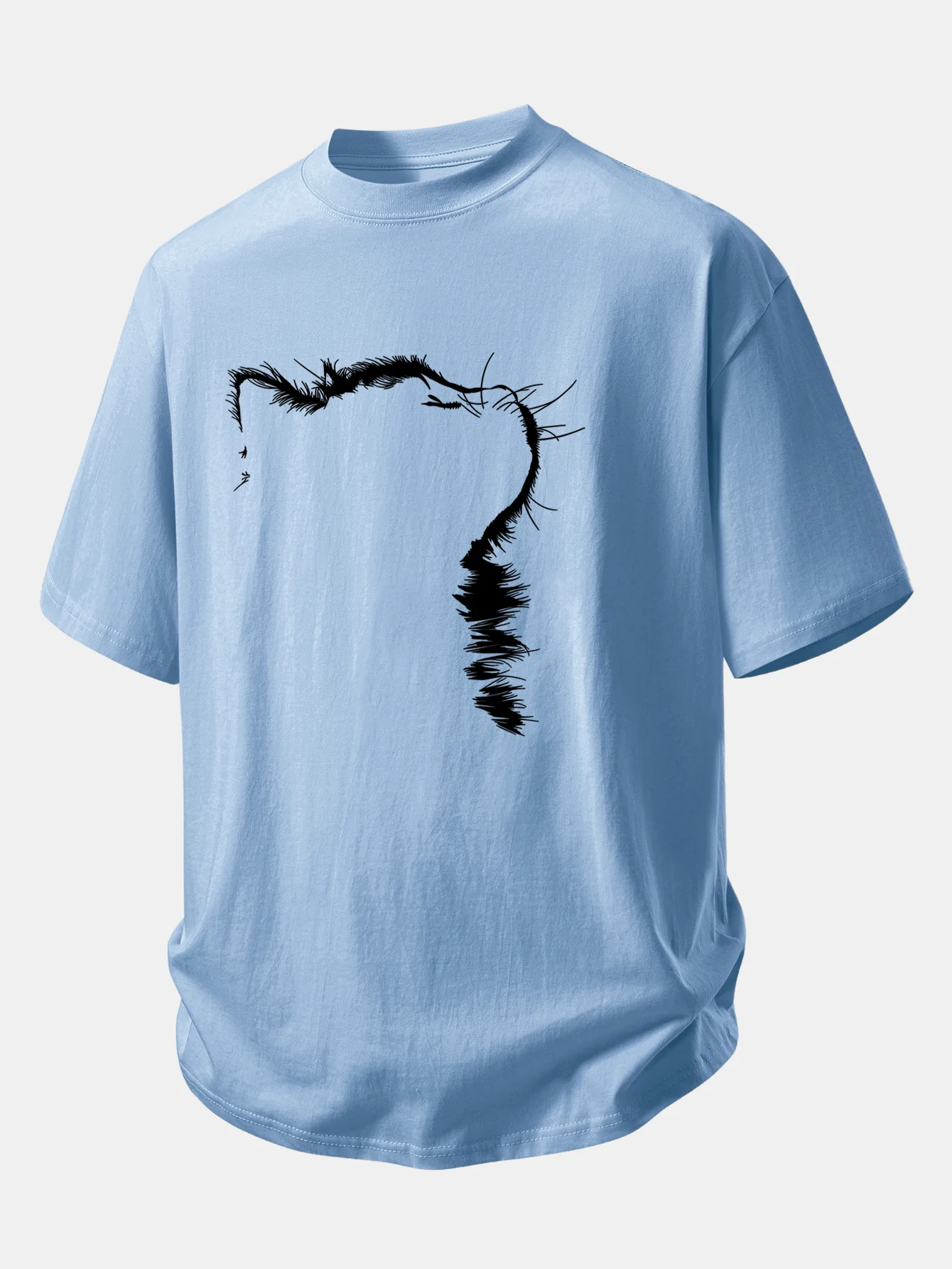 Relax Fit Outline Cat Print Cotton T-Shirt - Image 10