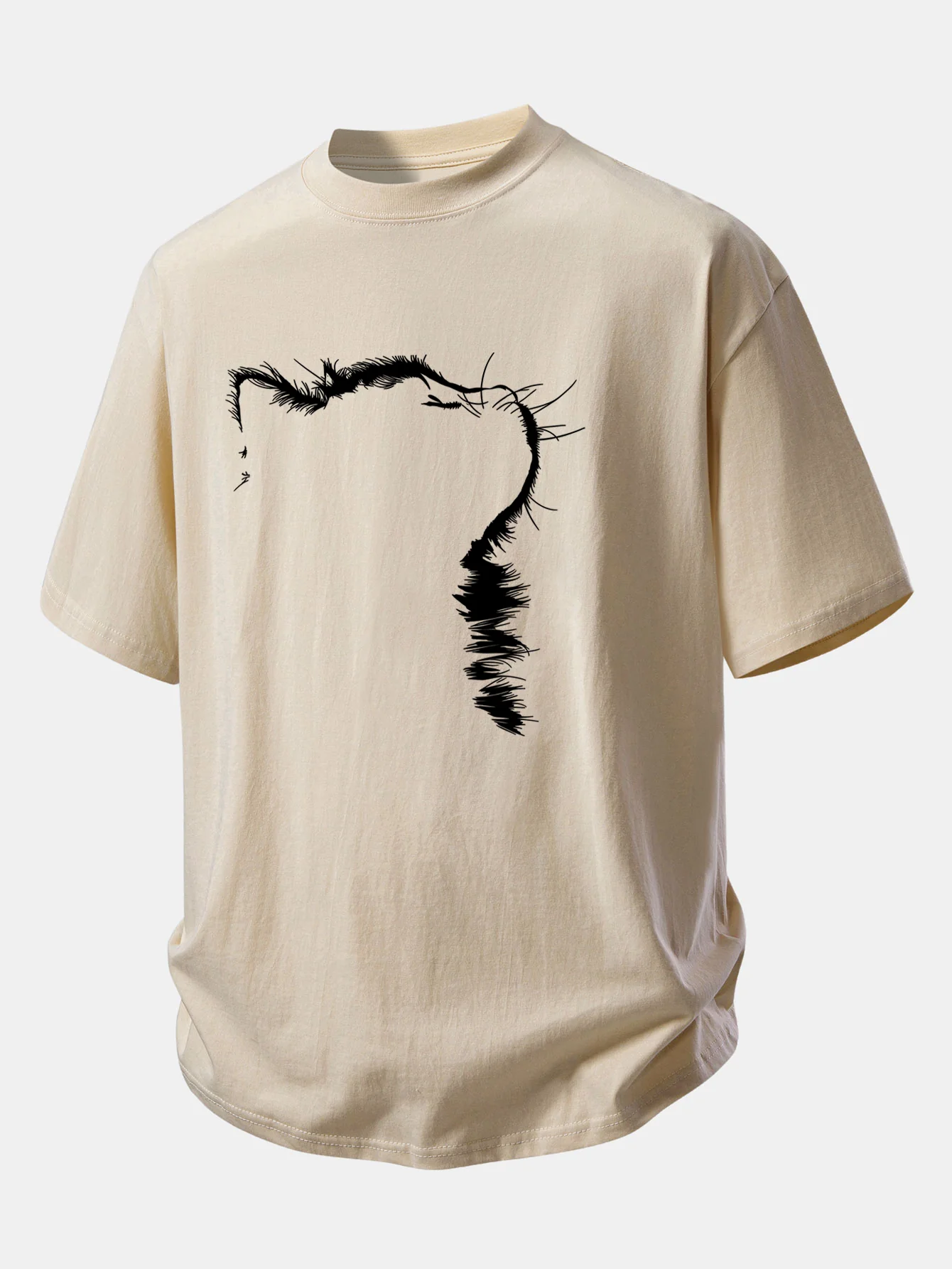 Relax Fit Outline Cat Print Cotton T-Shirt - Image 11
