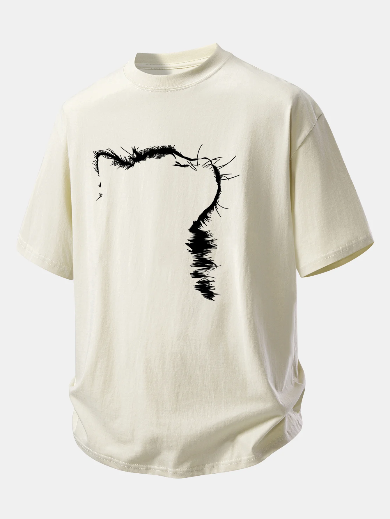 Relax Fit Outline Cat Print Cotton T-Shirt - Image 12