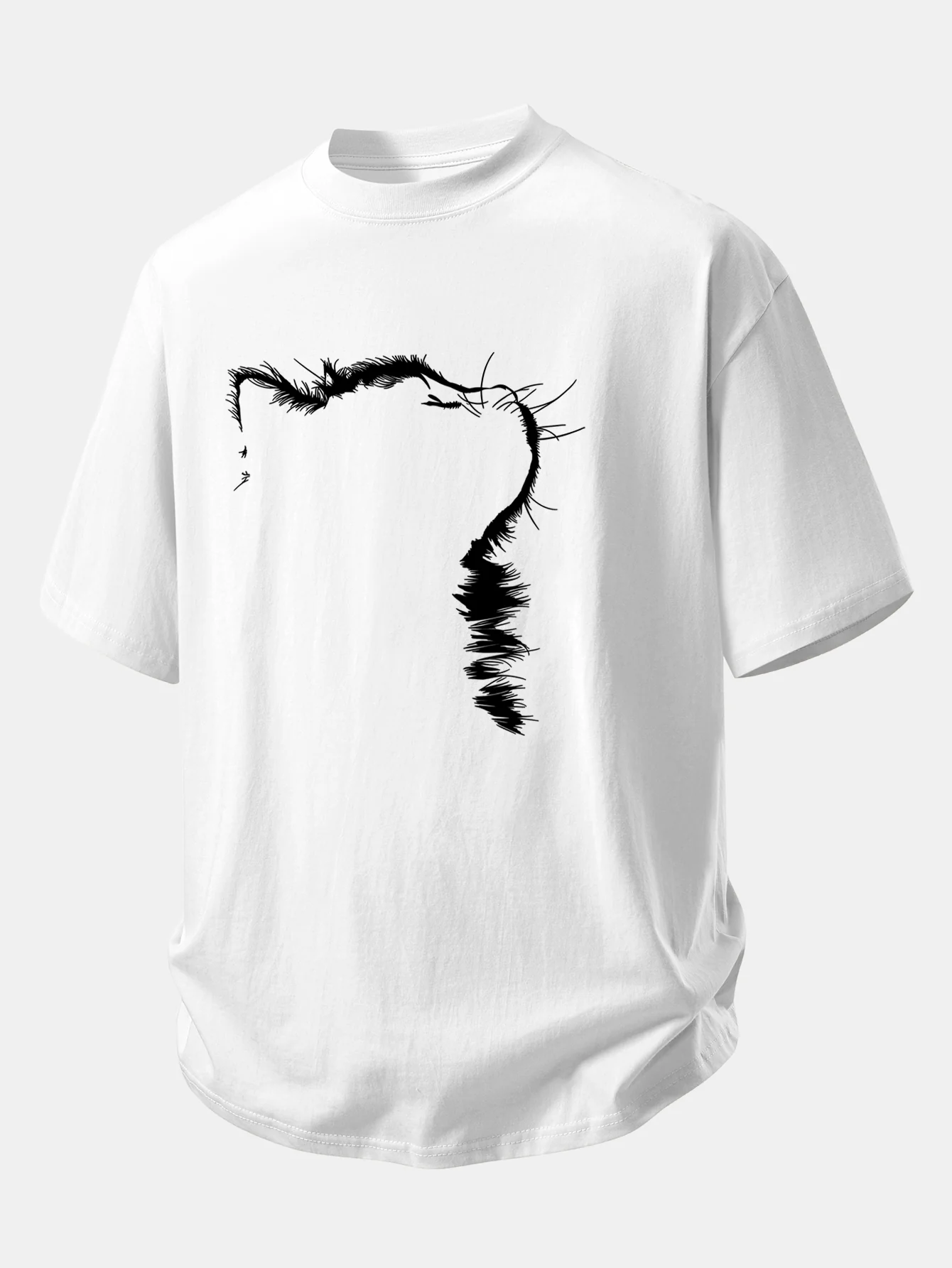 Relax Fit Outline Cat Print Cotton T-Shirt - Image 5