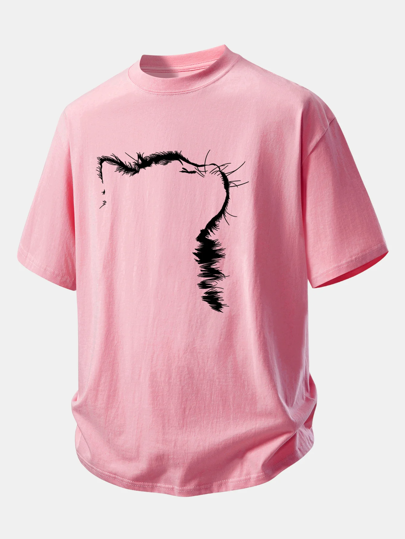 Relax Fit Outline Cat Print Cotton T-Shirt - Image 9