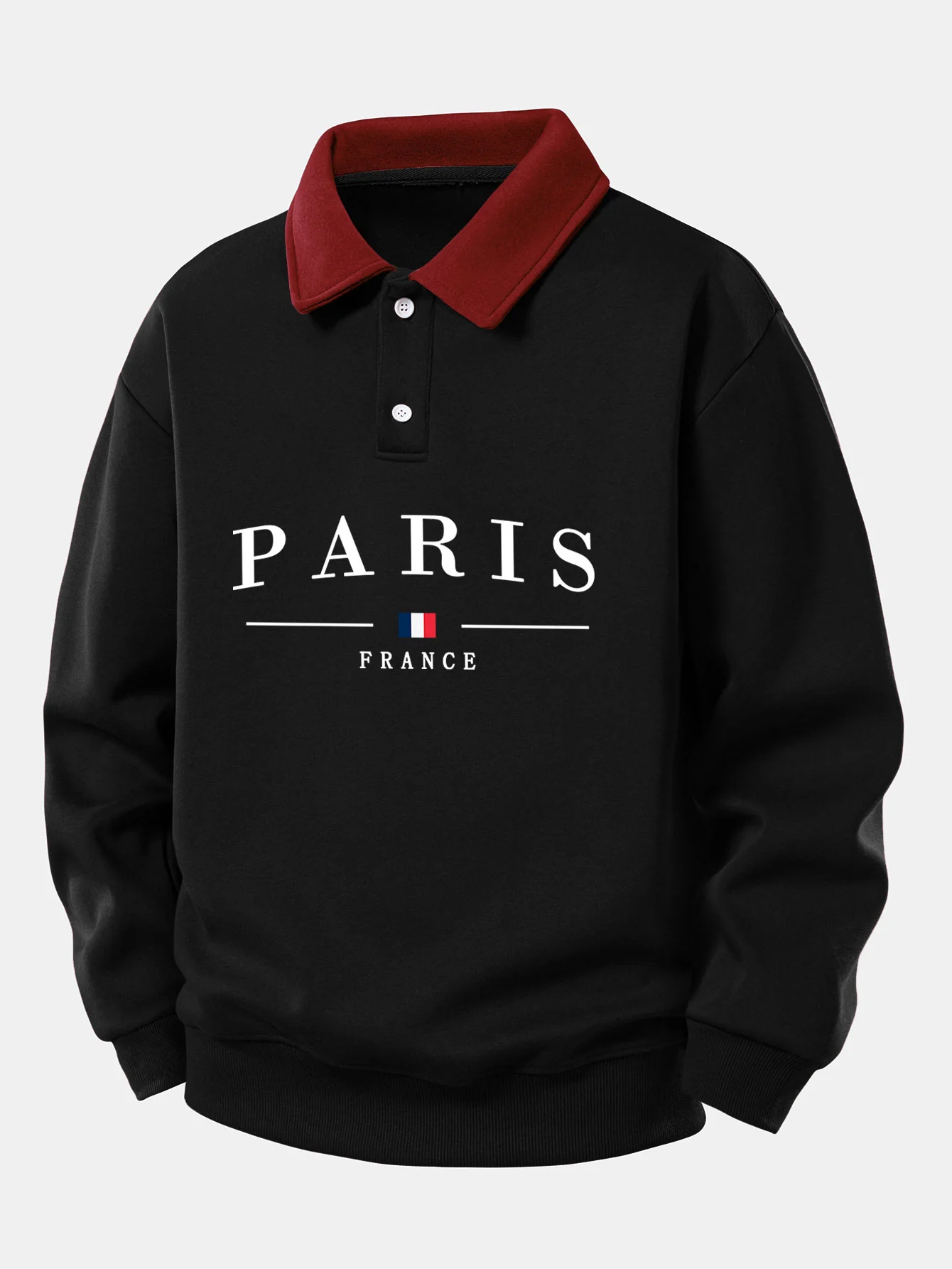 Relax Fit Paris Frankreich Print Kontrast Poloshirts Sweatshirt - Image 3
