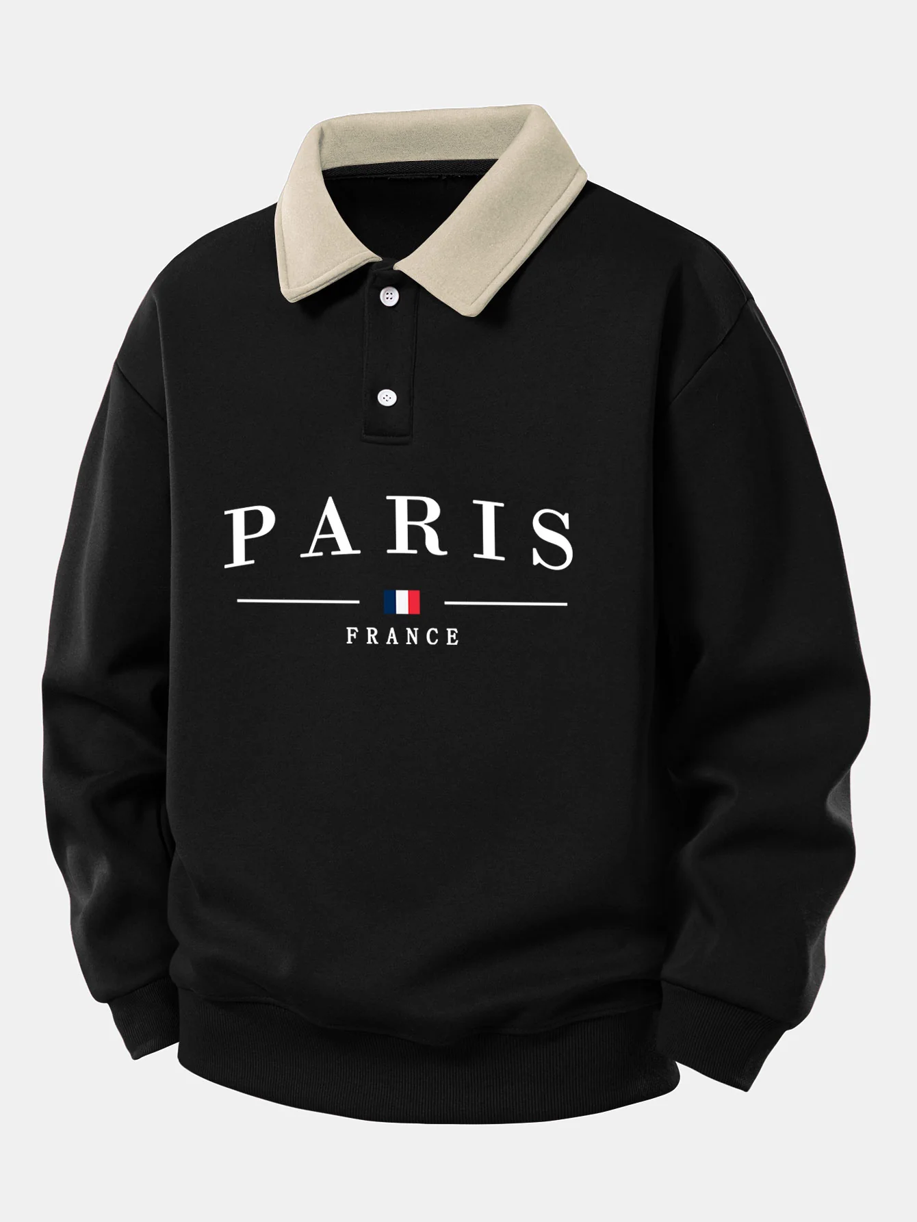 Relax Fit Paris Frankreich Print Kontrast Poloshirts Sweatshirt - Image 5