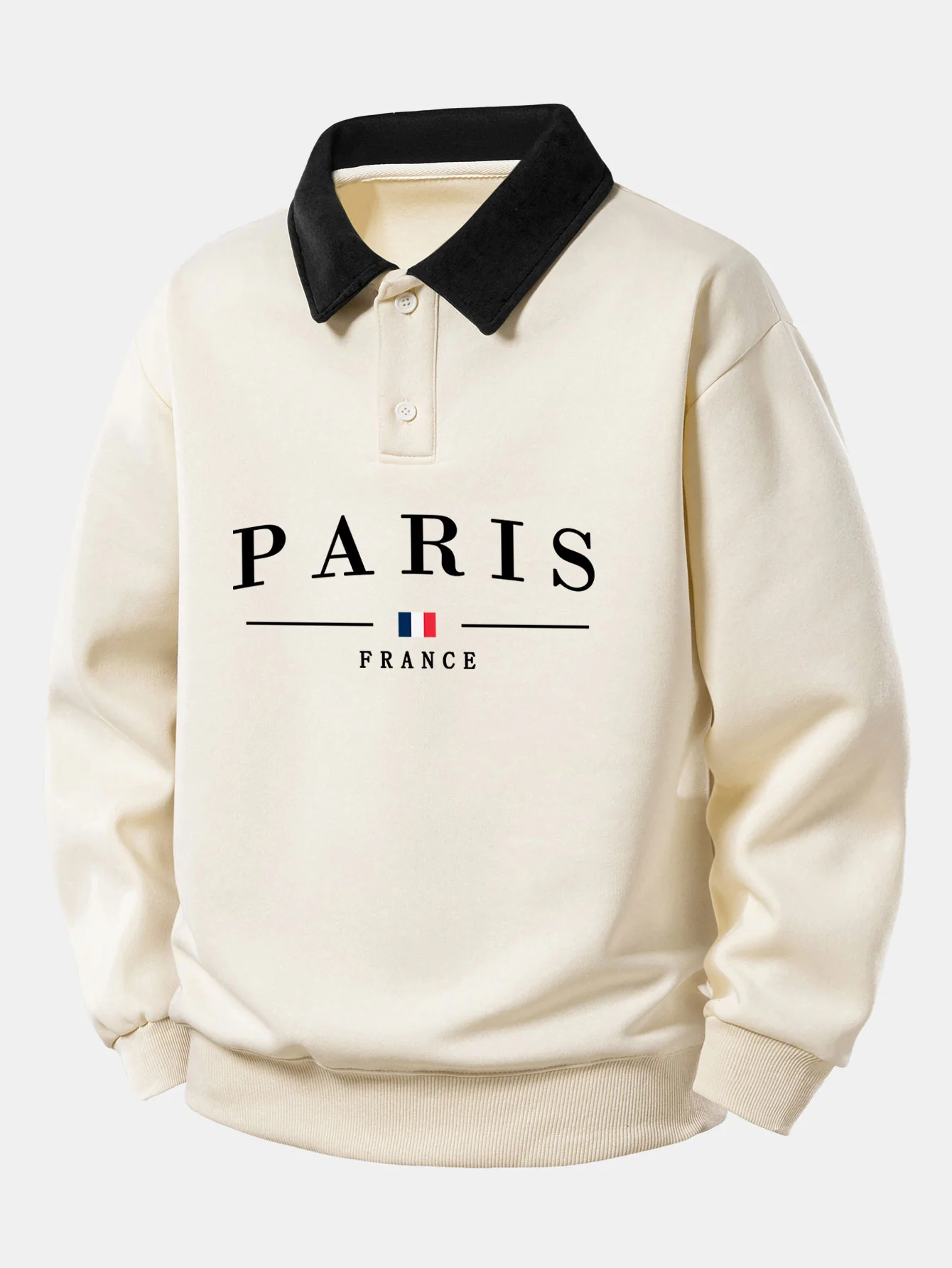 Relax Fit Paris Frankreich Print Kontrast Poloshirts Sweatshirt - Image 7