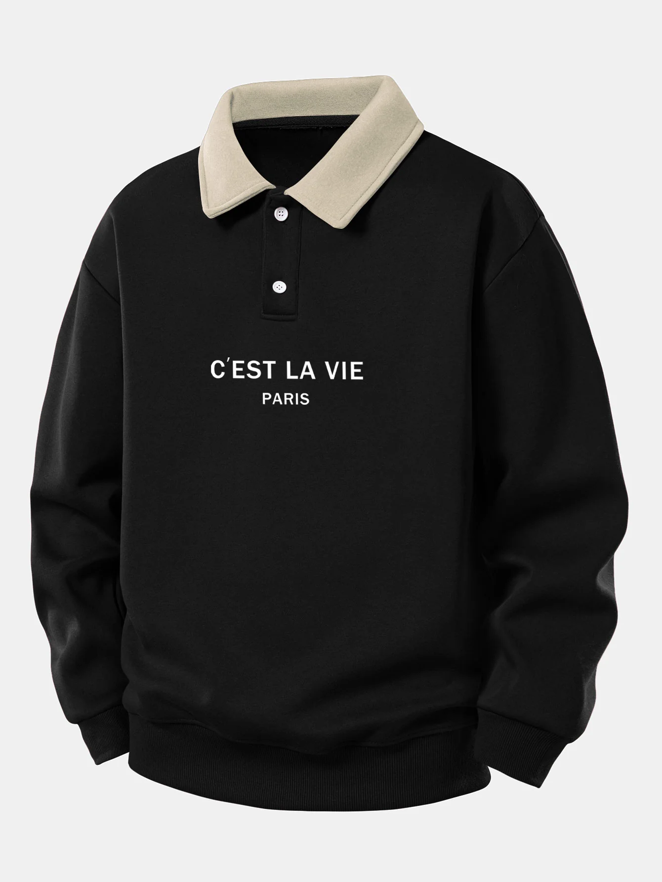 Relax Fit Paris Print Contrast Poloshirts Sweatshirt - Image 3