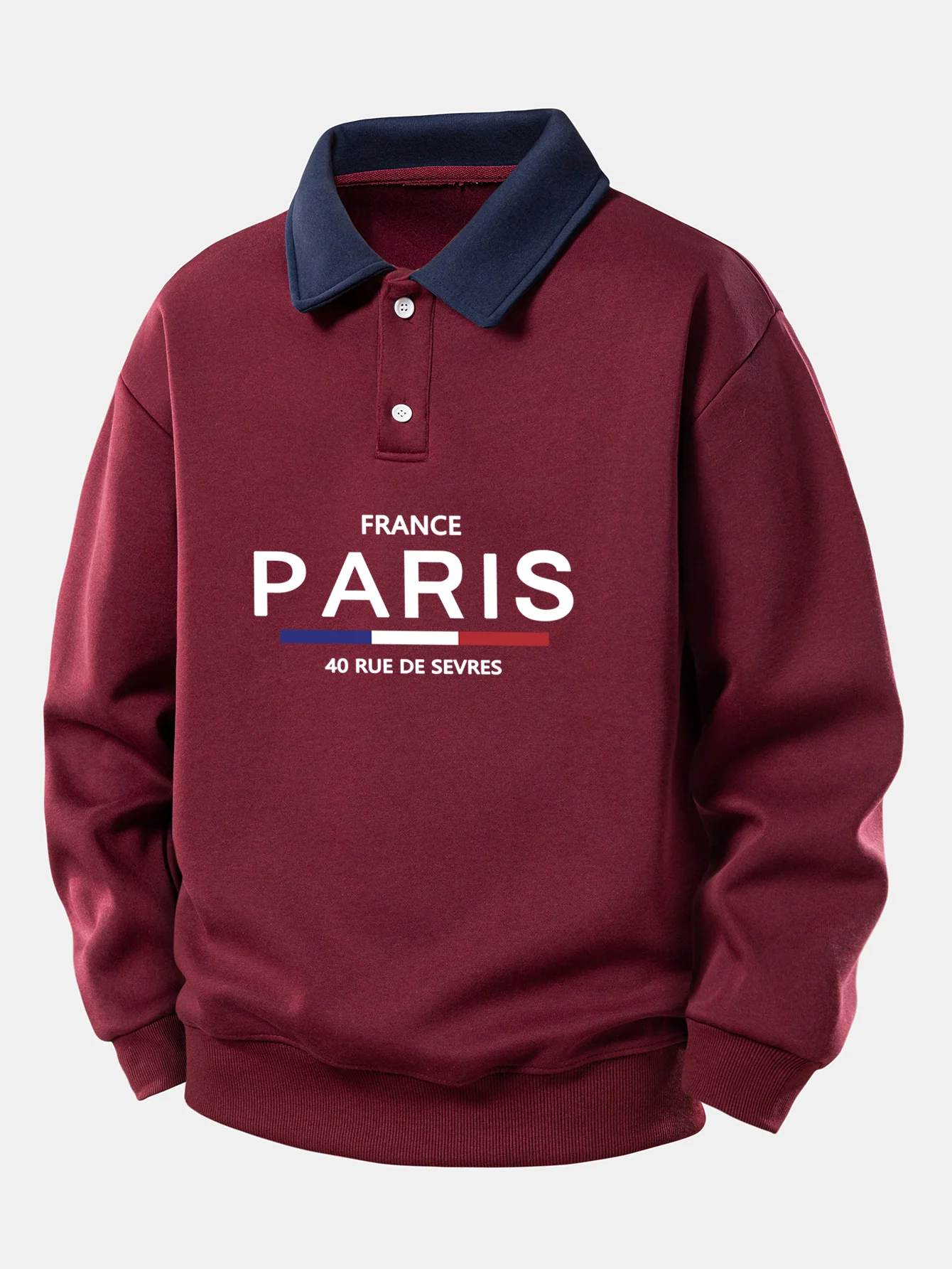 Relax Fit Paris Print Contrast Poloshirts Sweatshirt - Image 3