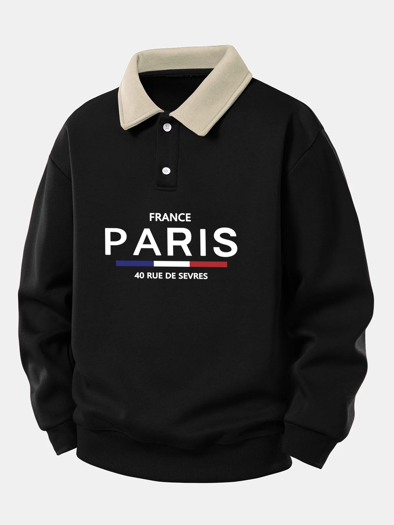 Relax Fit Paris Print Contrast Poloshirts Sweatshirt - Image 5