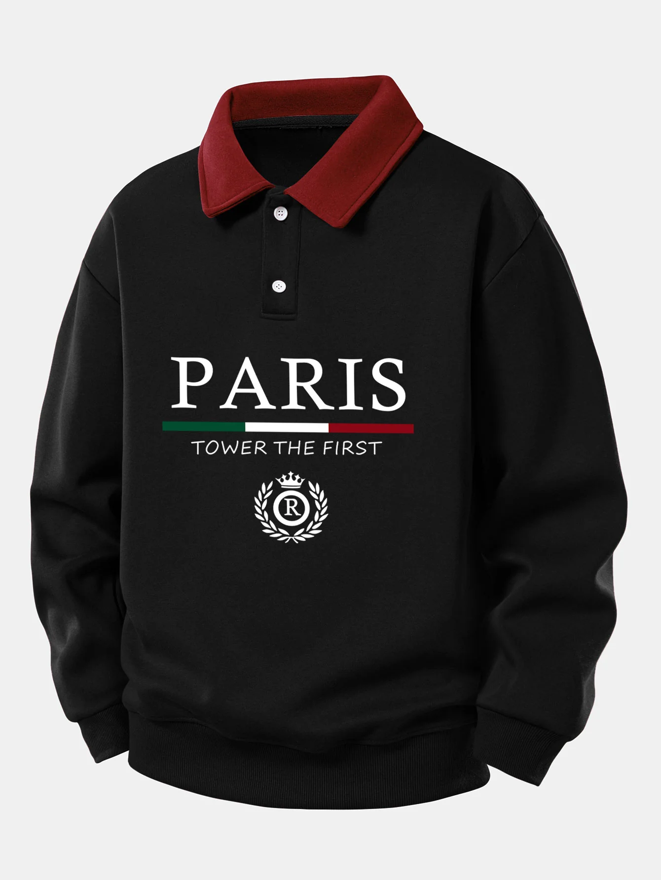 Relax Fit Paris Print Contrast Poloshirts Sweatshirt - Image 3