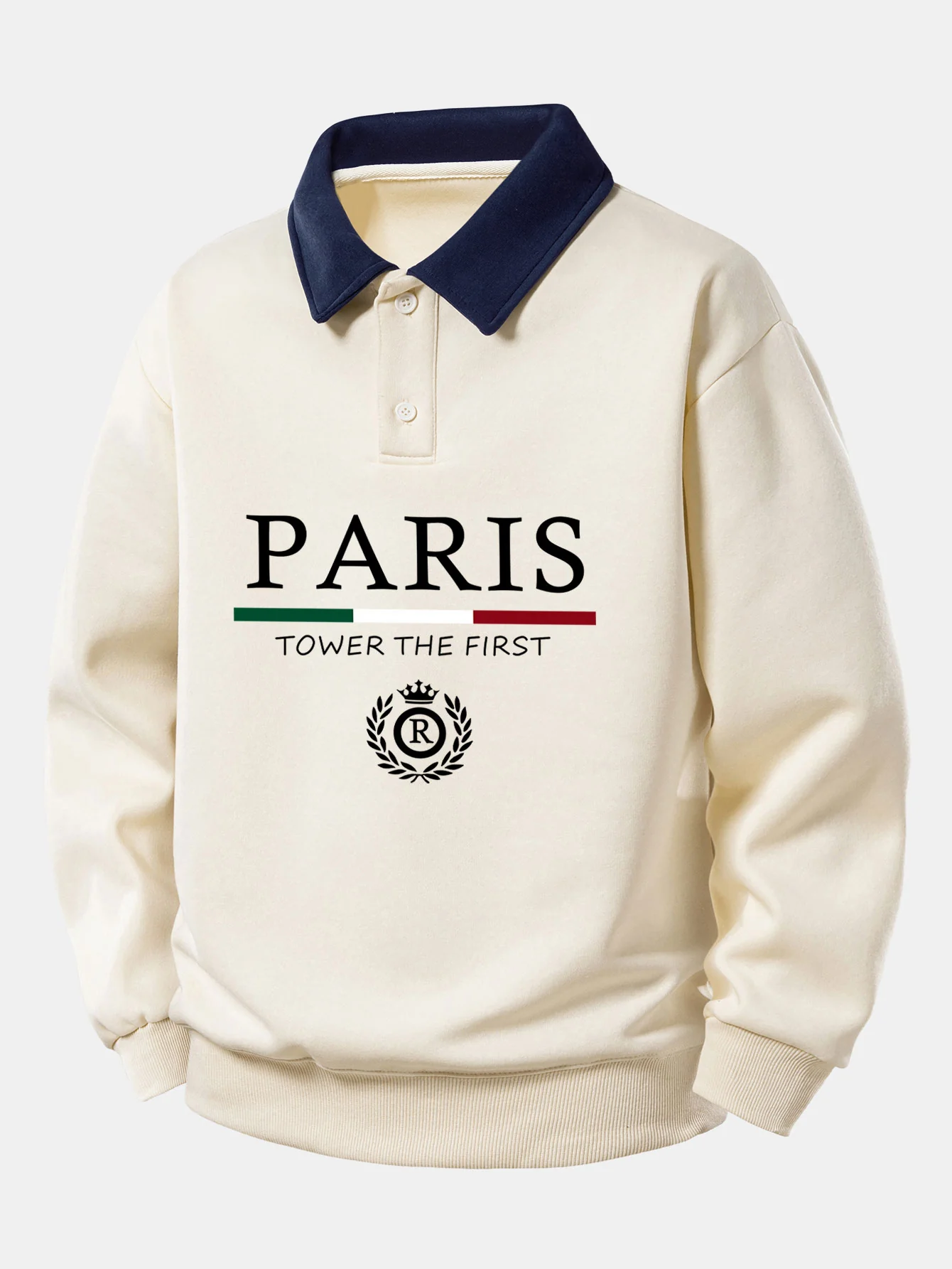 Relax Fit Paris Print Contrast Poloshirts Sweatshirt - Image 9