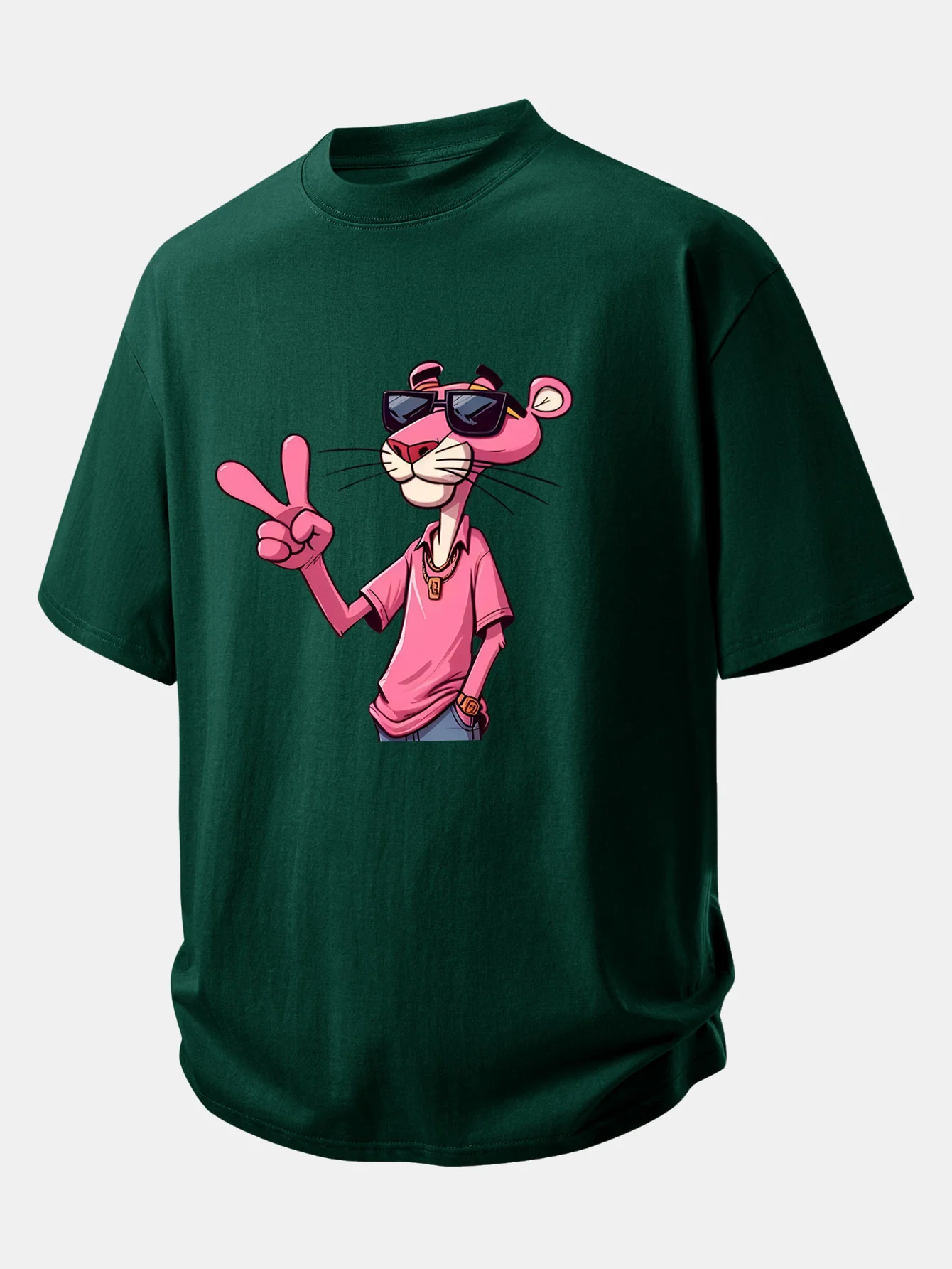 Relax Fit Pink Panther With V Sign Print Cotton T-Shirt - Image 8