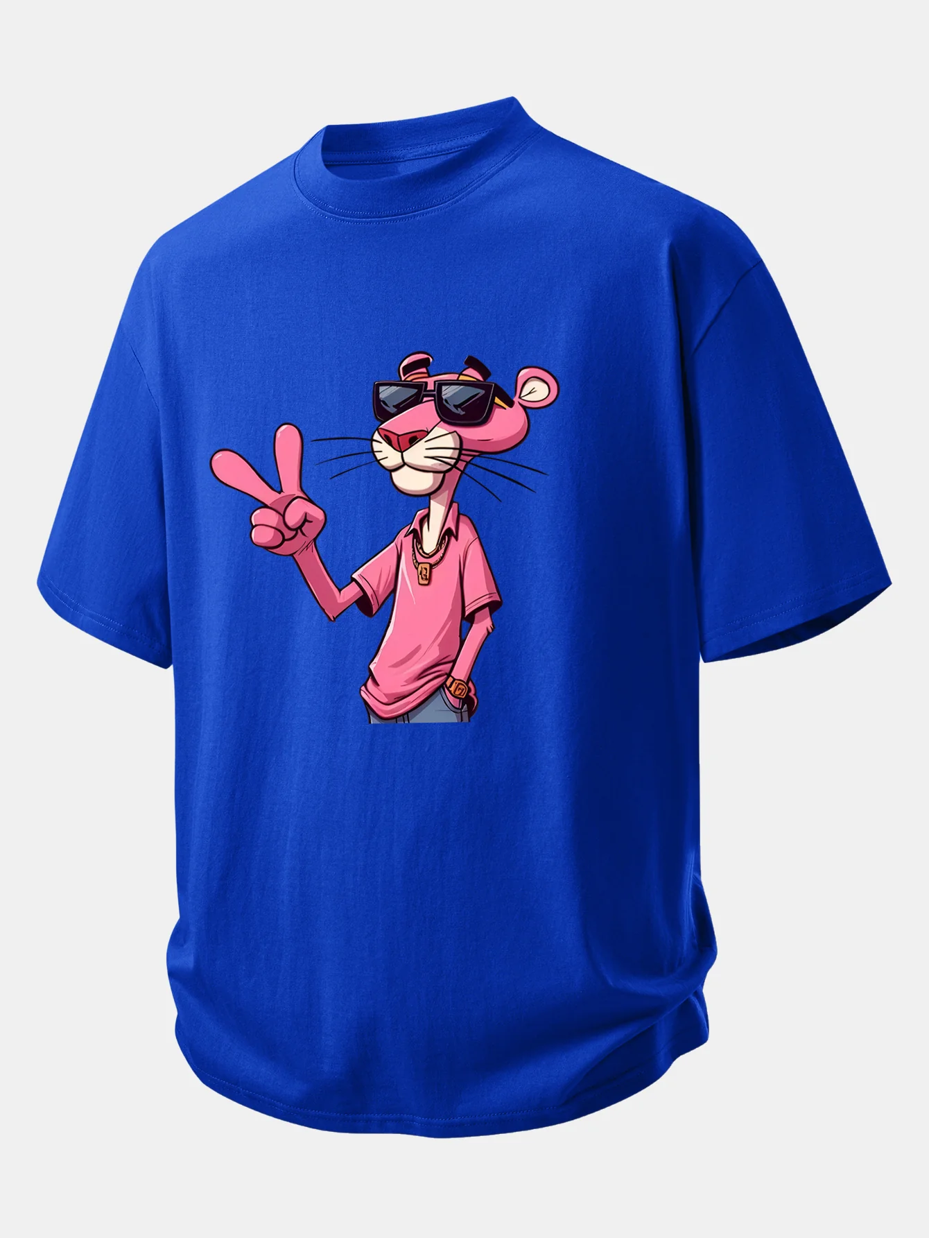 Relax Fit Pink Panther With V Sign Print Cotton T-Shirt - Image 9