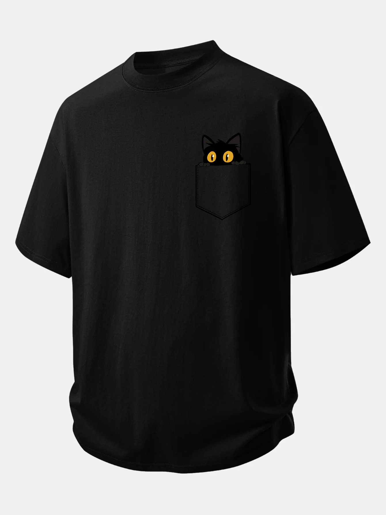Relax Fit Pocket Black Cat Print Cotton T-Shirt - Image 10