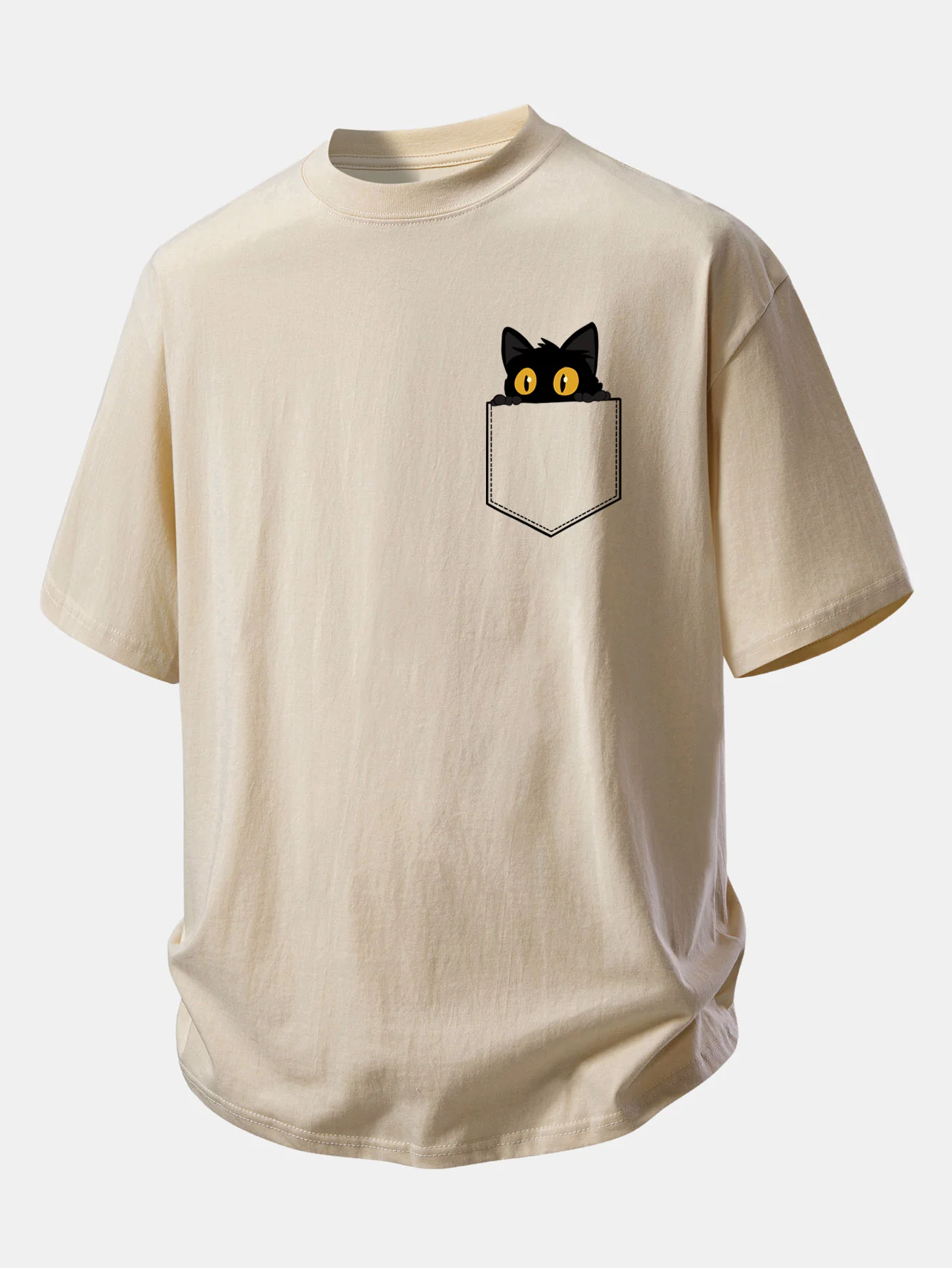 Relax Fit Pocket Black Cat Print Cotton T-Shirt - Image 2