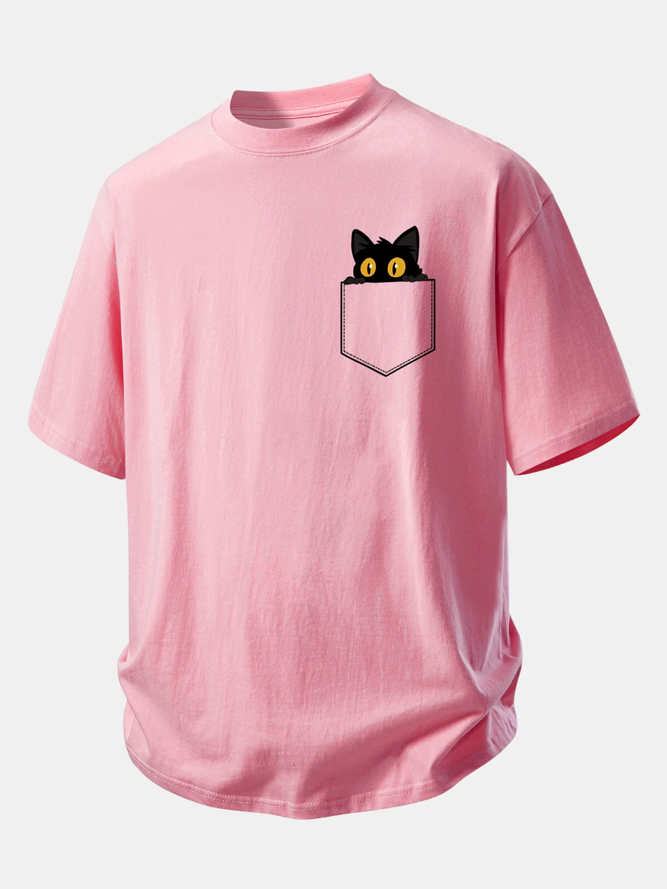 Relax Fit Pocket Black Cat Print Cotton T-Shirt - Image 4