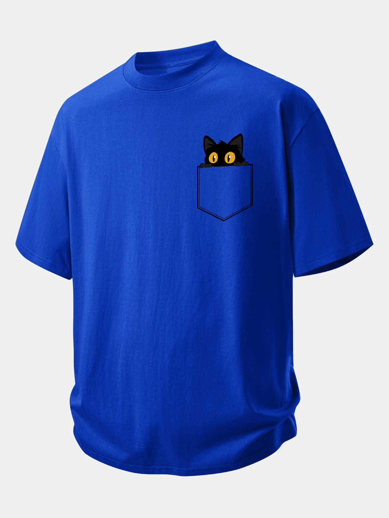 Relax Fit Pocket Black Cat Print Cotton T-Shirt - Image 5