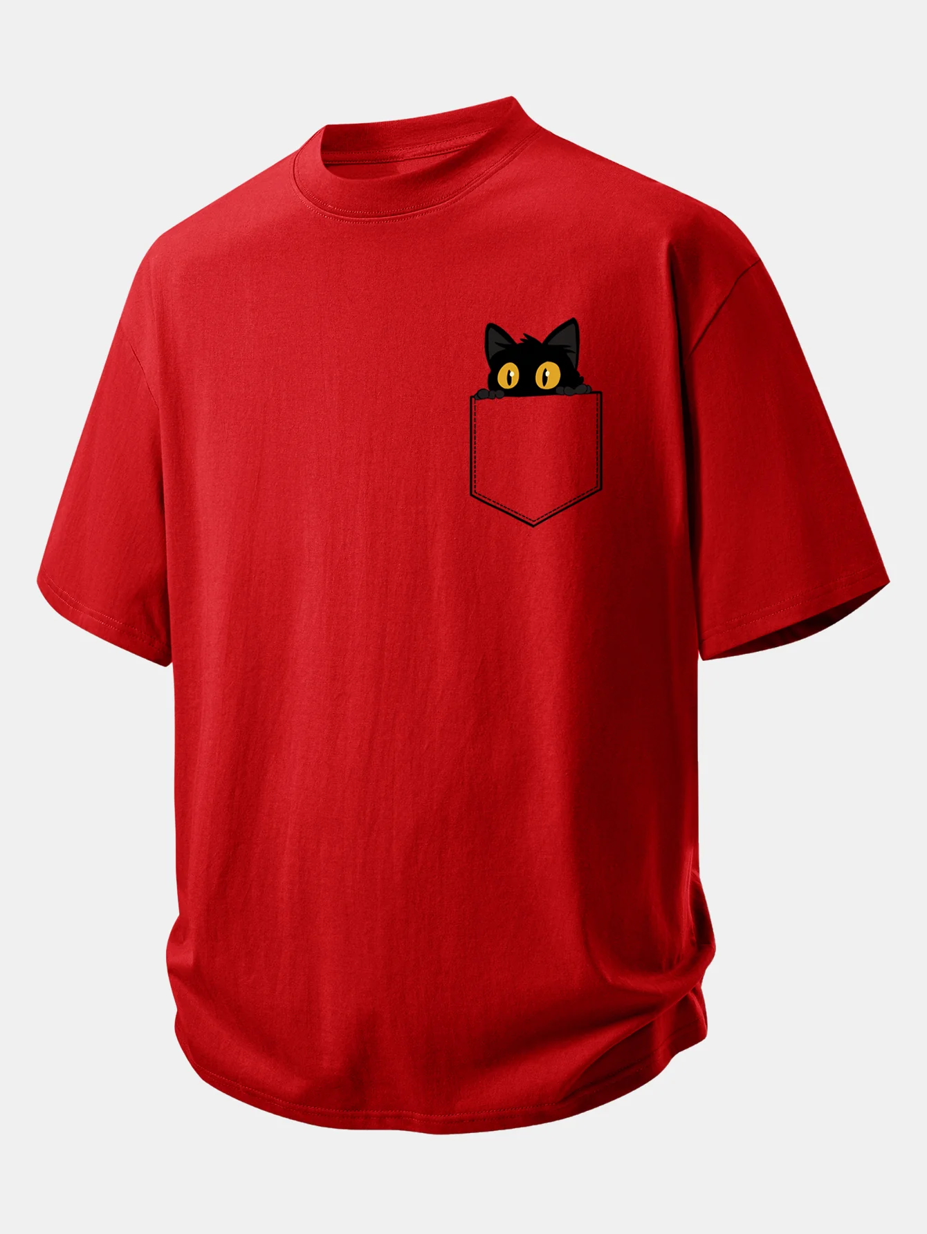 Relax Fit Pocket Black Cat Print Cotton T-Shirt - Image 6