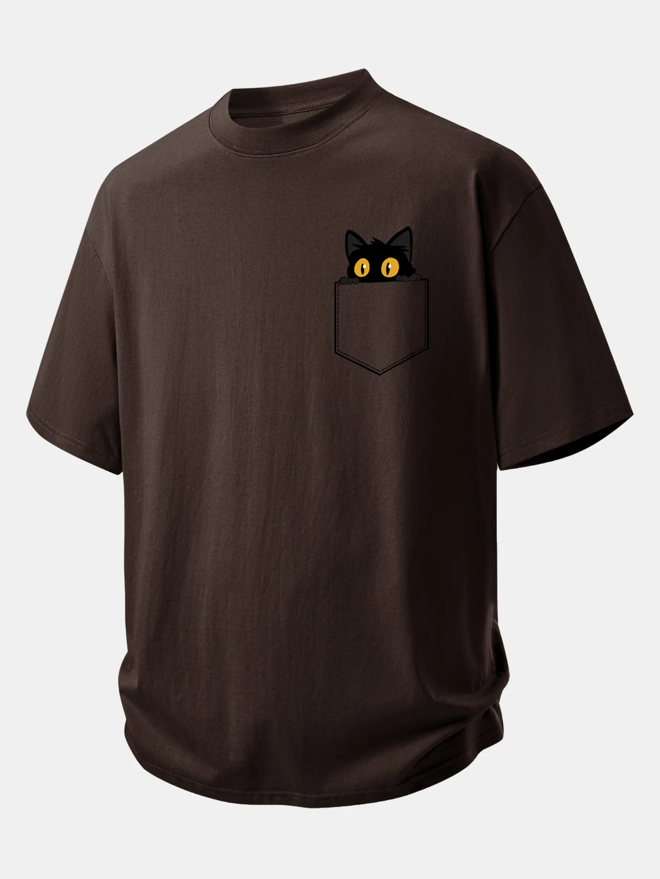 Relax Fit Pocket Black Cat Print Cotton T-Shirt - Image 7