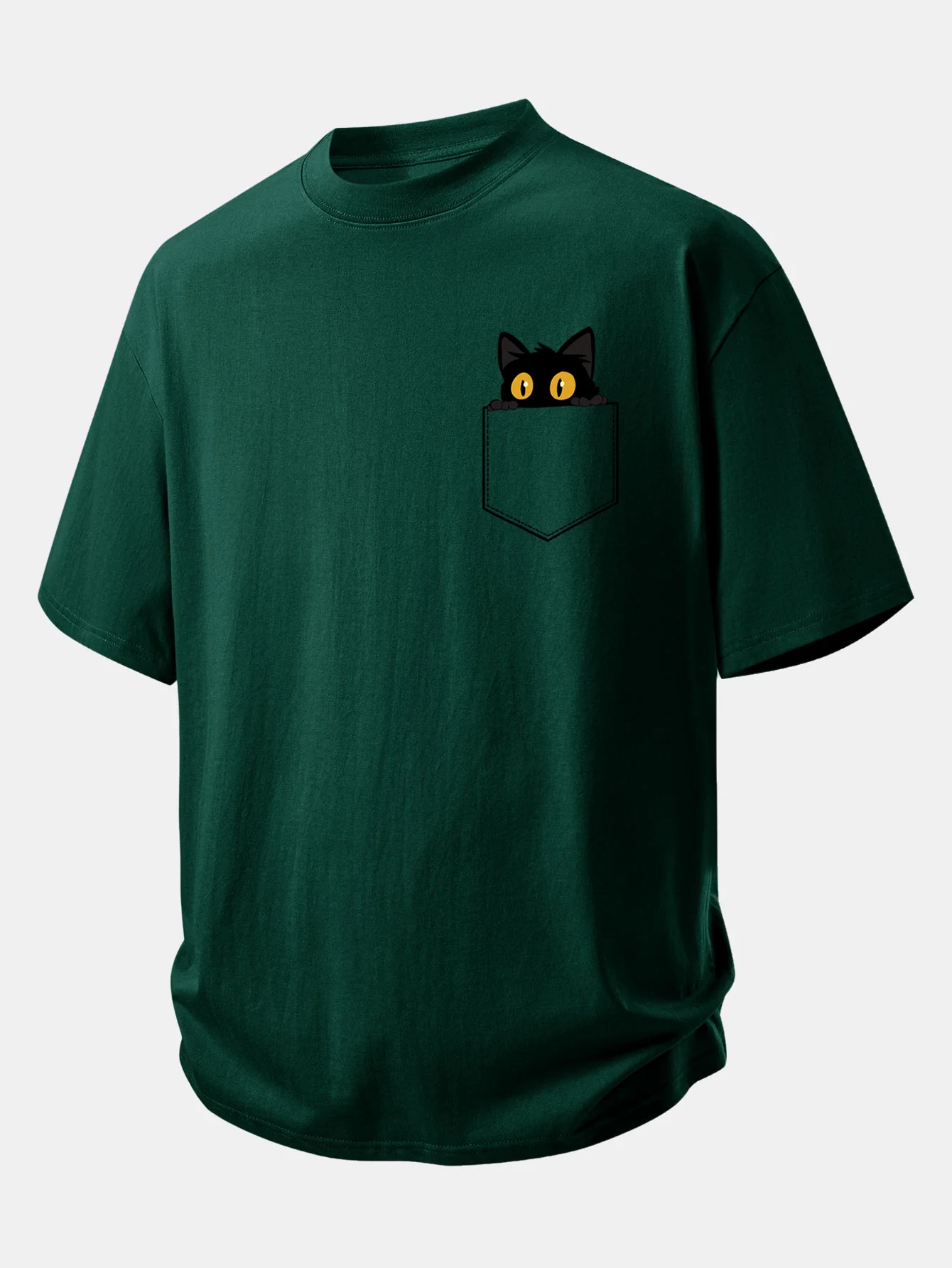 Relax Fit Pocket Black Cat Print Cotton T-Shirt - Image 9