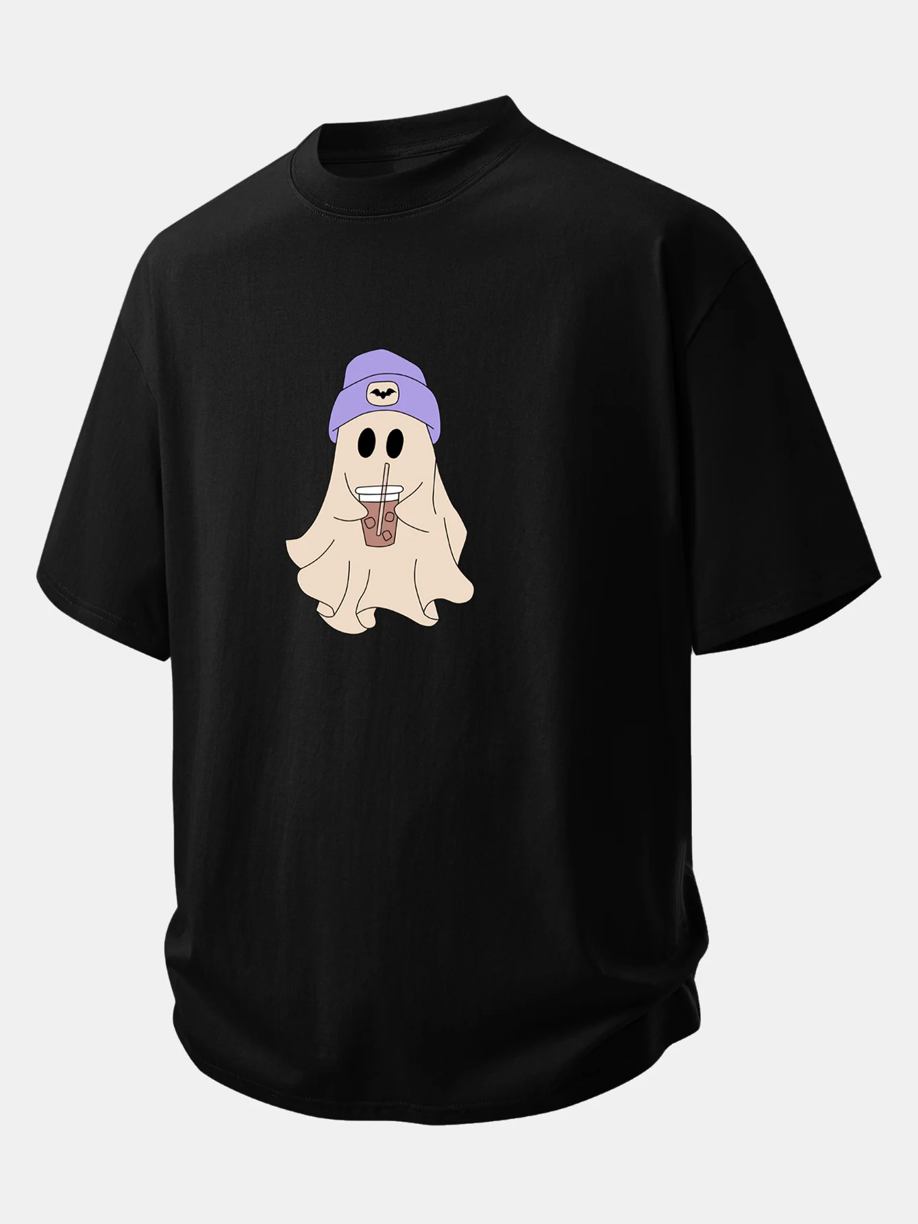 Relax Fit Purple Hat Ghost Print Cotton T-Shirt & Cotton Drawstring 7" Shorts - Image 5