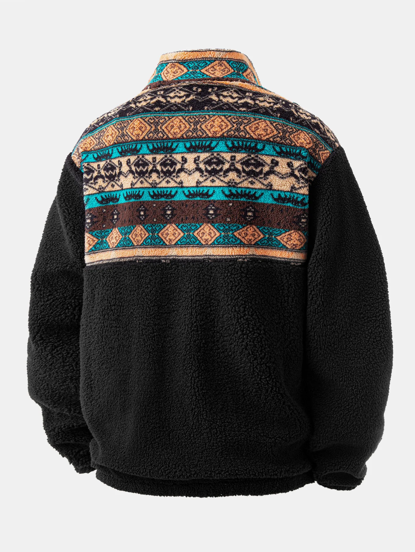 Relax Fit Quarter Zip Ethnic Geometric Patchwork Teddy Sweatshirt & Straight Leg Corduroy Pants - Image 4