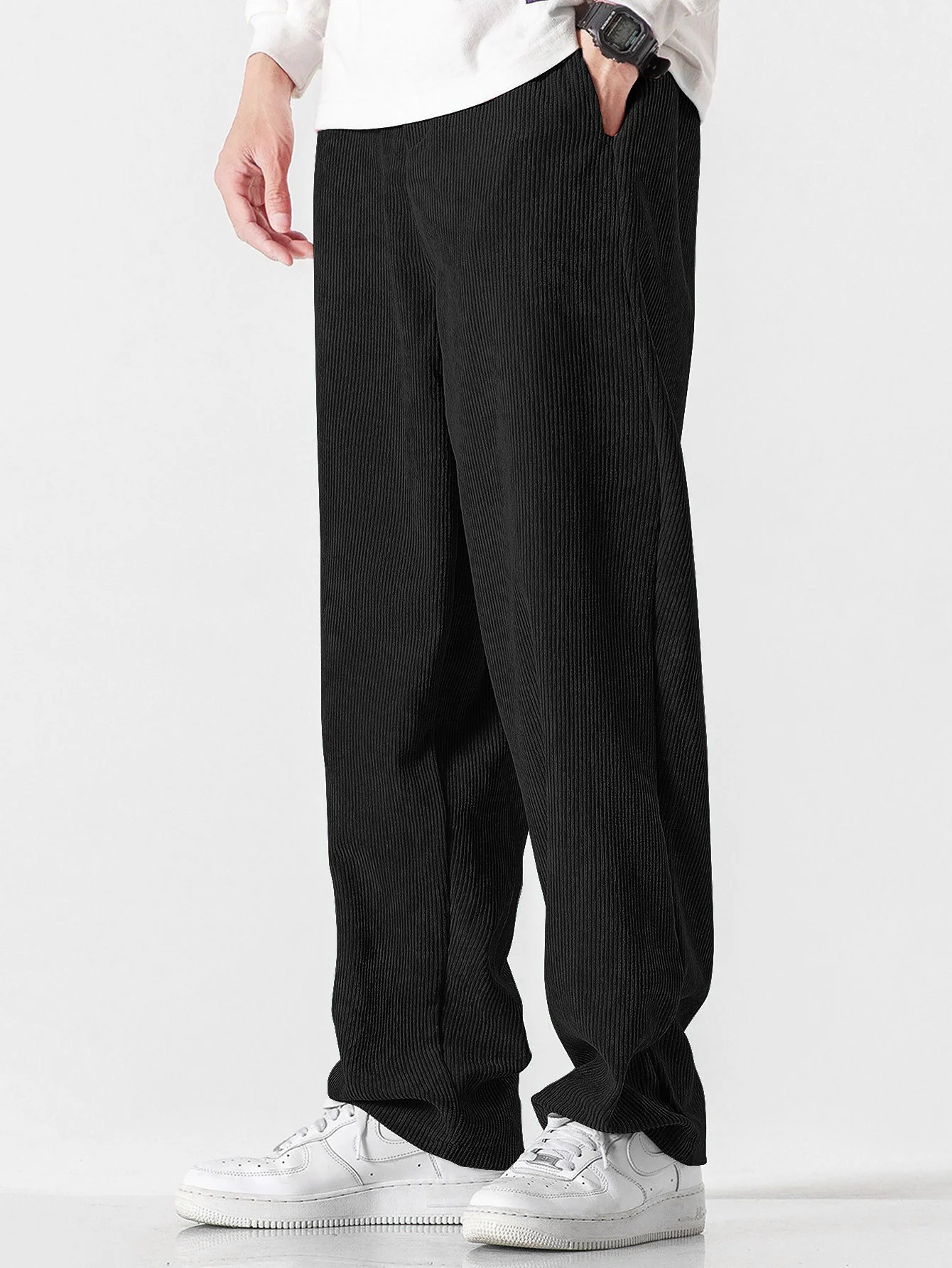 Relax Fit Quarter Zip Ethnic Geometric Patchwork Teddy Sweatshirt & Straight Leg Corduroy Pants - Image 7