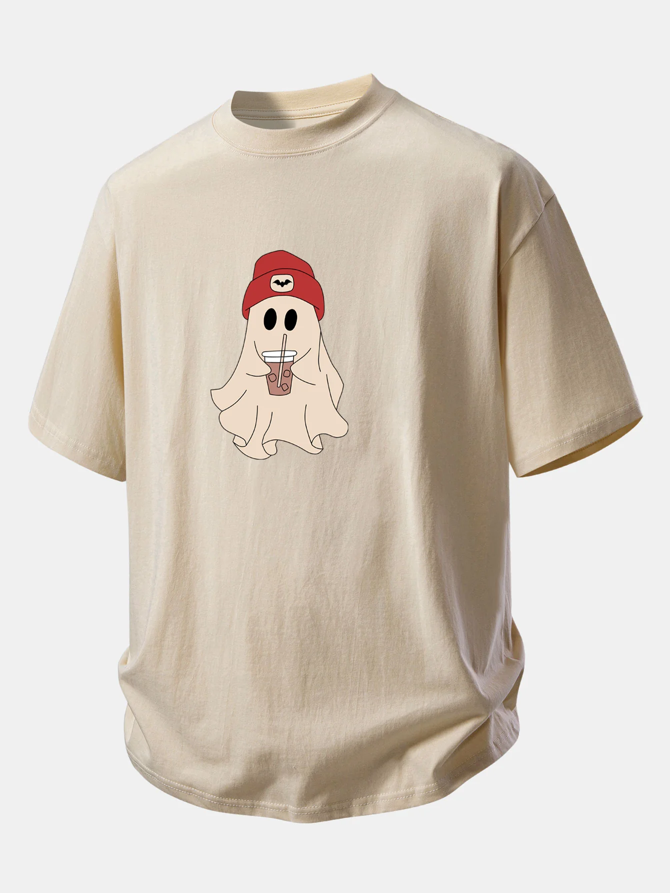 Relax Fit Red Hat Ghost Print Cotton T-Shirt - Image 11