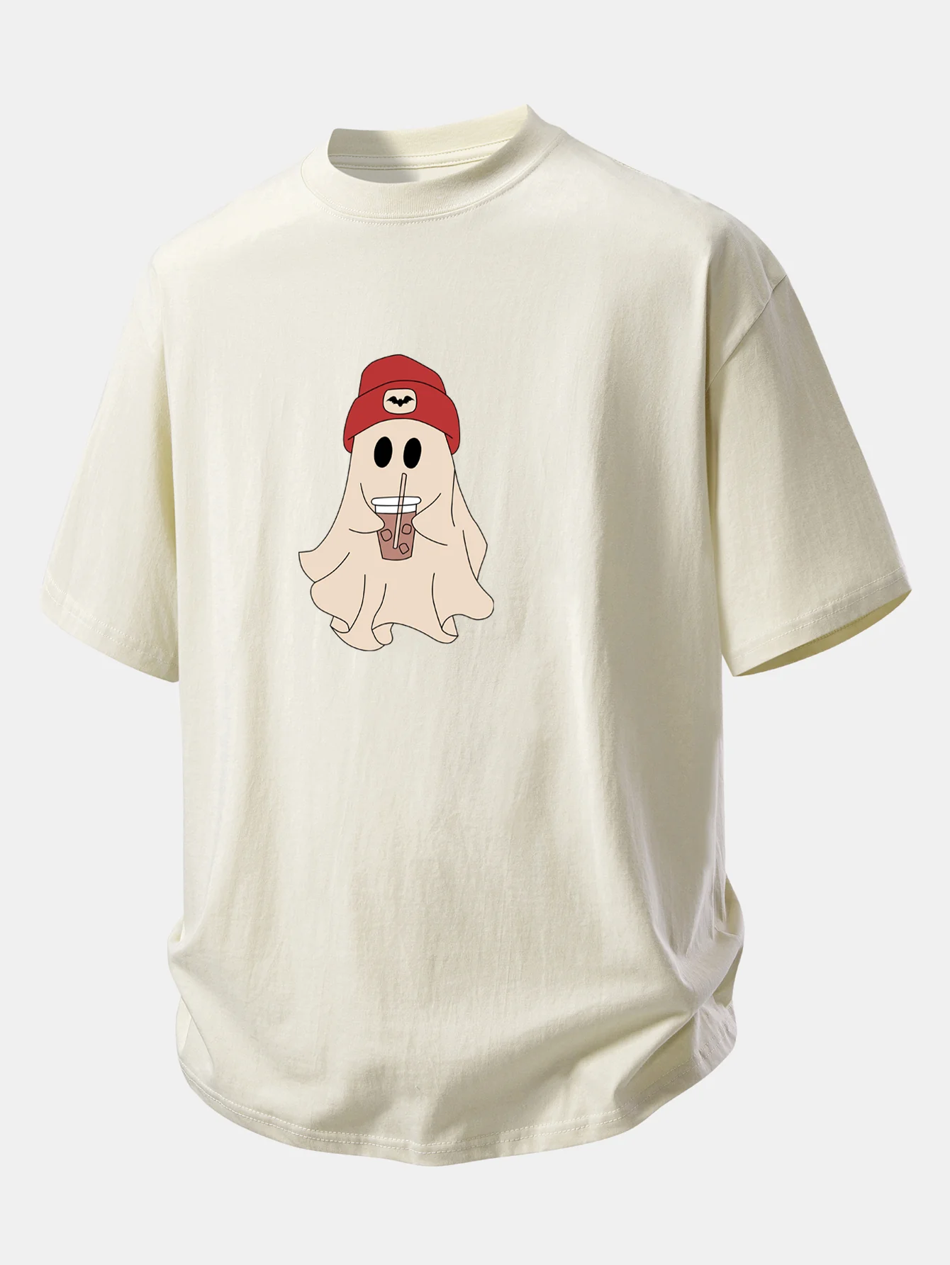 Relax Fit Red Hat Ghost Print Cotton T-Shirt - Image 12