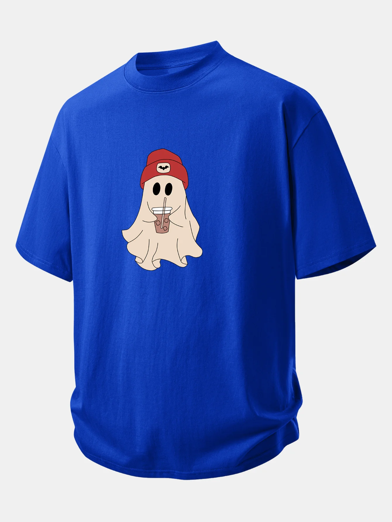 Relax Fit Red Hat Ghost Print Cotton T-Shirt - Image 3