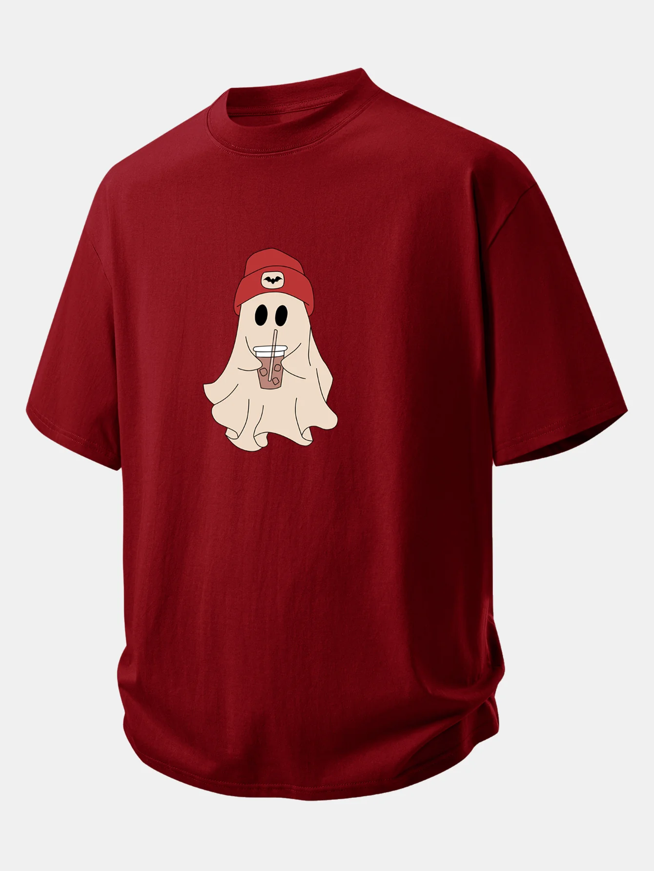 Relax Fit Red Hat Ghost Print Cotton T-Shirt - Image 5