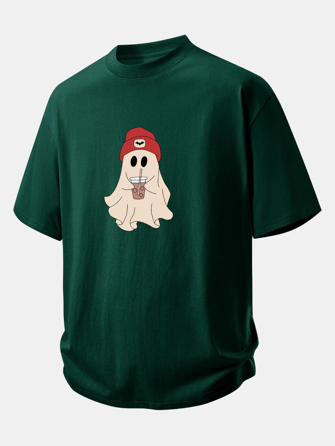 Relax Fit Red Hat Ghost Print Cotton T-Shirt - Image 7