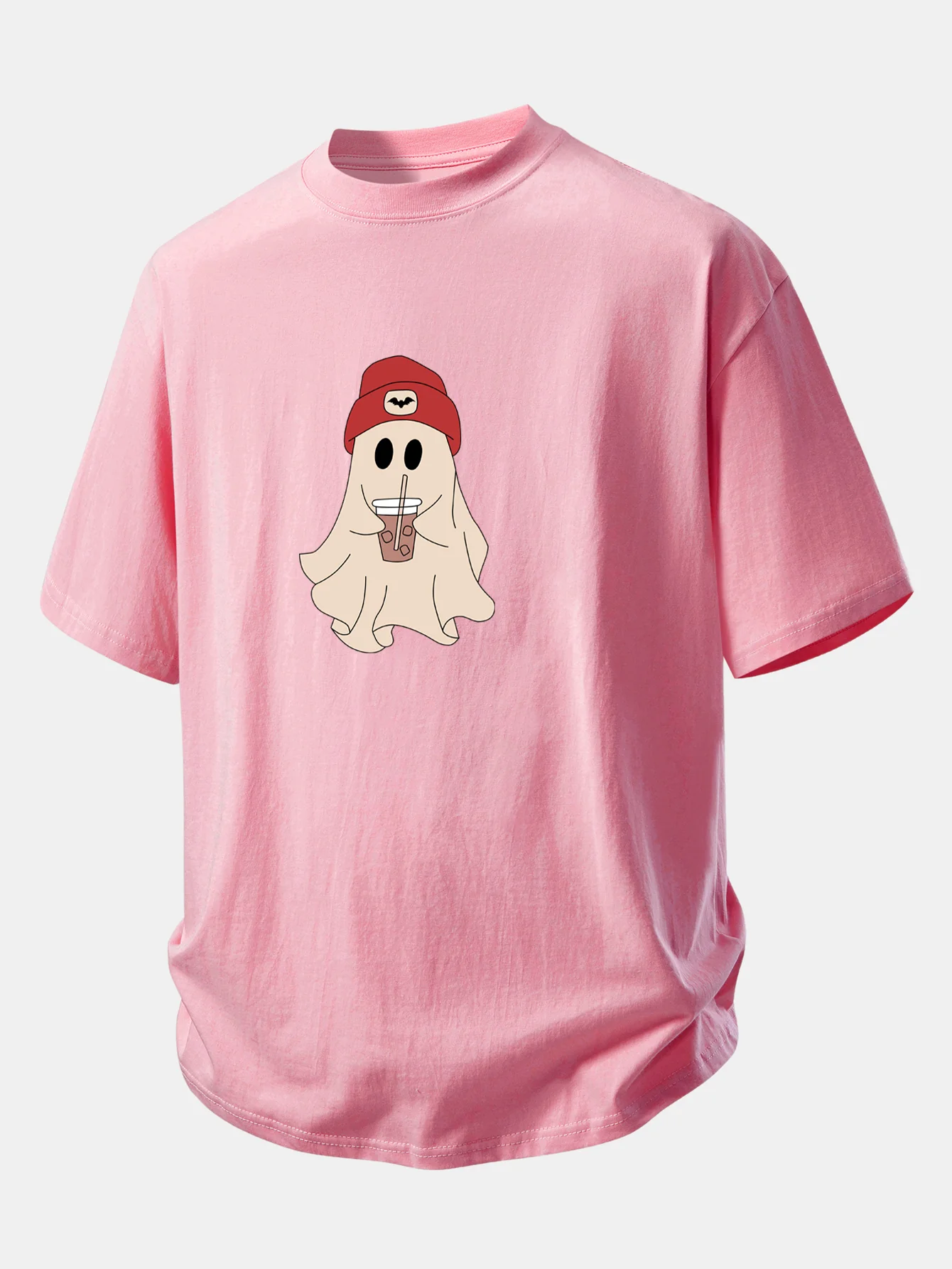 Relax Fit Red Hat Ghost Print Cotton T-Shirt - Image 9