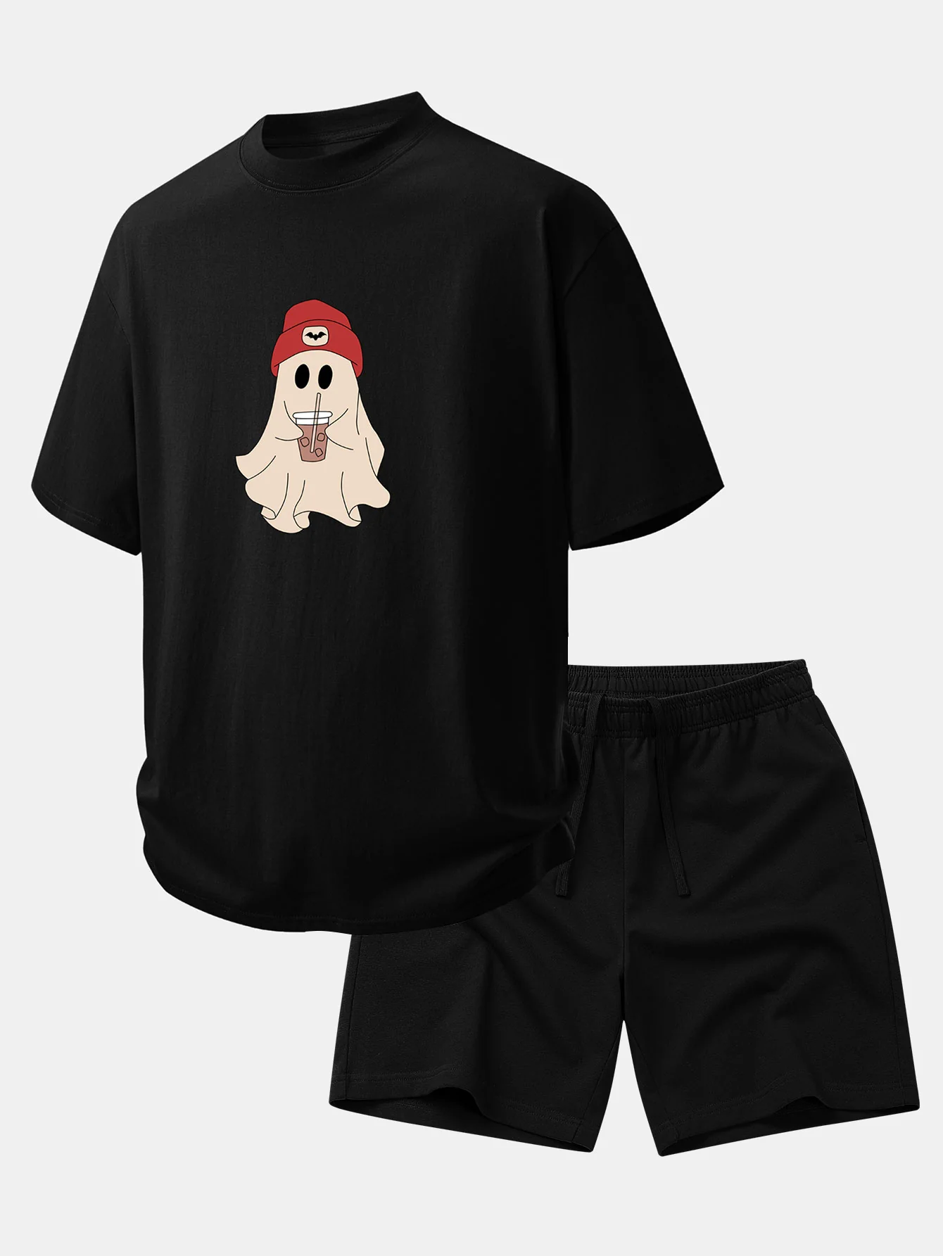 Relax Fit Red Hat Ghost Print Cotton T-Shirt & Cotton Drawstring 7" Shorts - Image 3