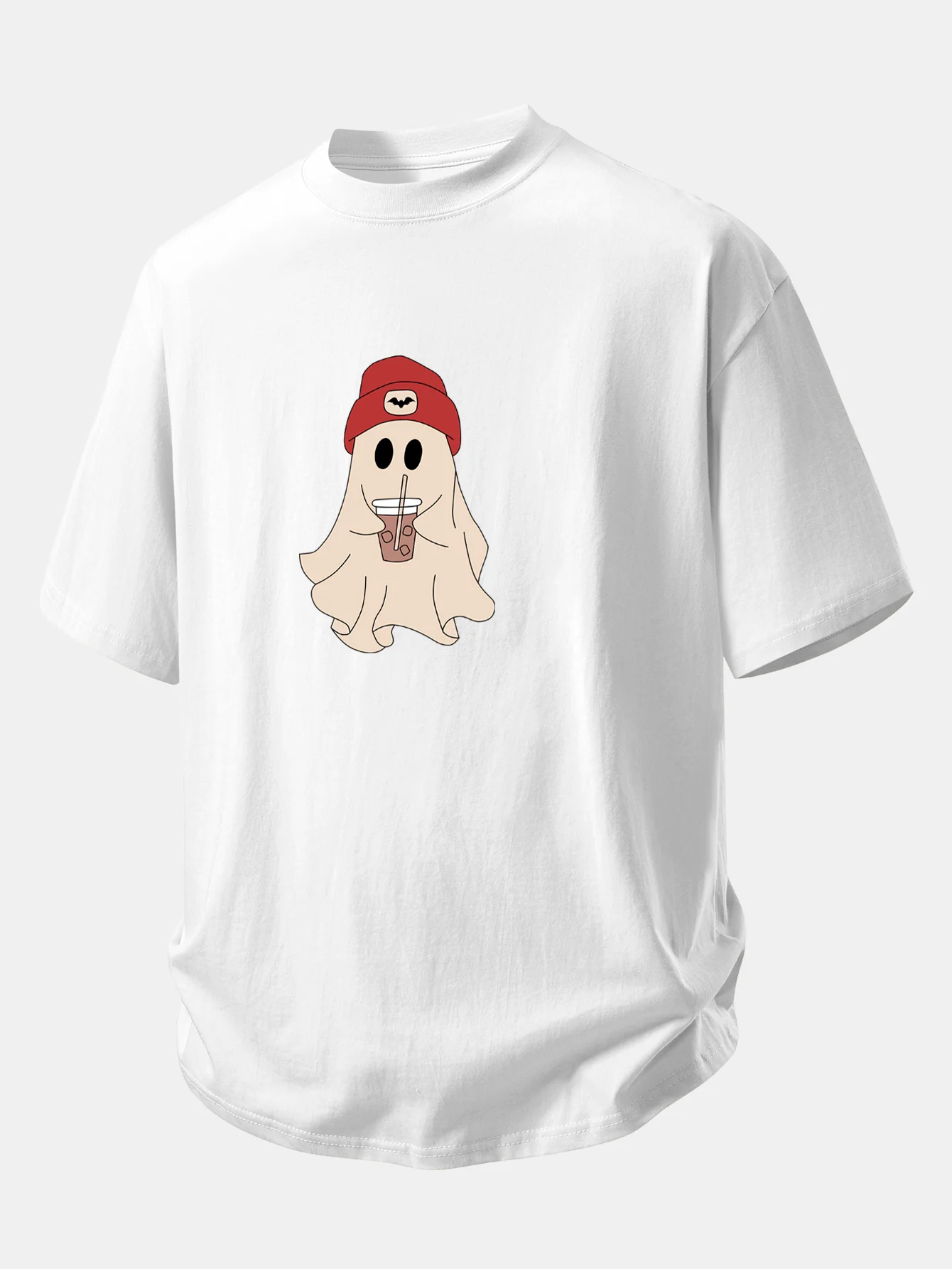 Relax Fit Red Hat Ghost Print Cotton T-Shirt - Image 2