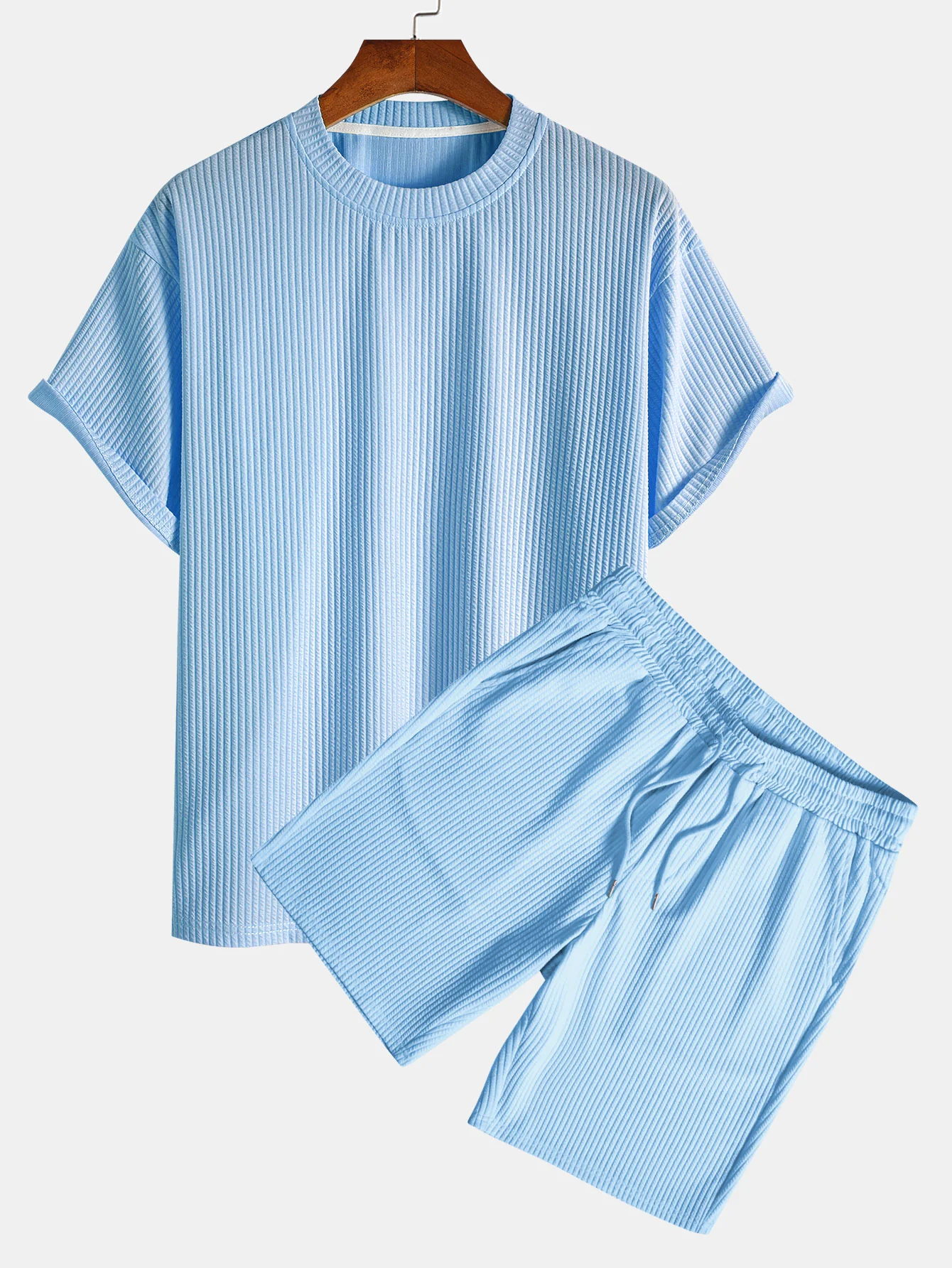 Relaxed Fit Ripp-T-Shirt & Ripp-Shorts mit Kordelzug - Image 2