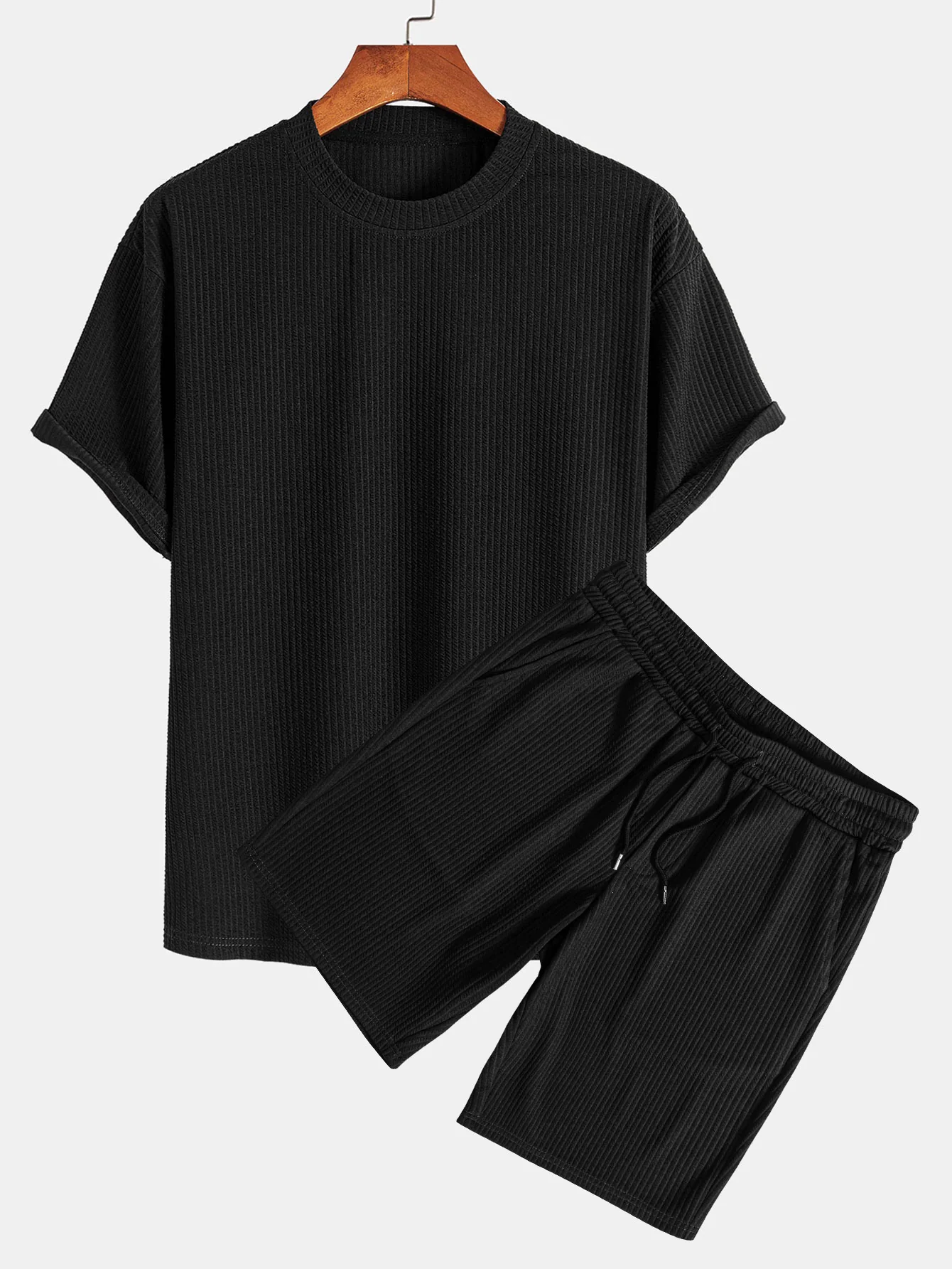 Relaxed Fit Ripp-T-Shirt & Ripp-Shorts mit Kordelzug - Image 3