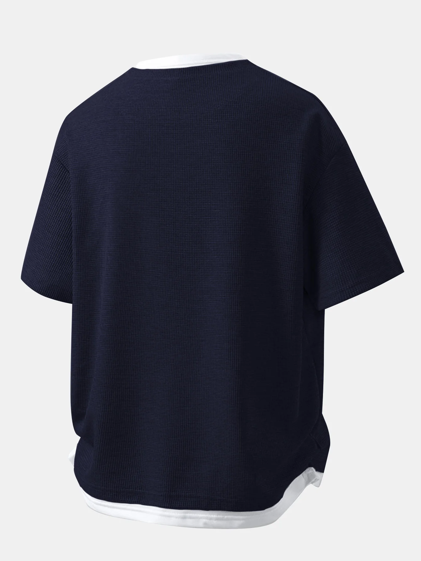 Relax Fit Smiley Face Print 2 In 1 Notched Collar Waffle T-Shirt - Image 6