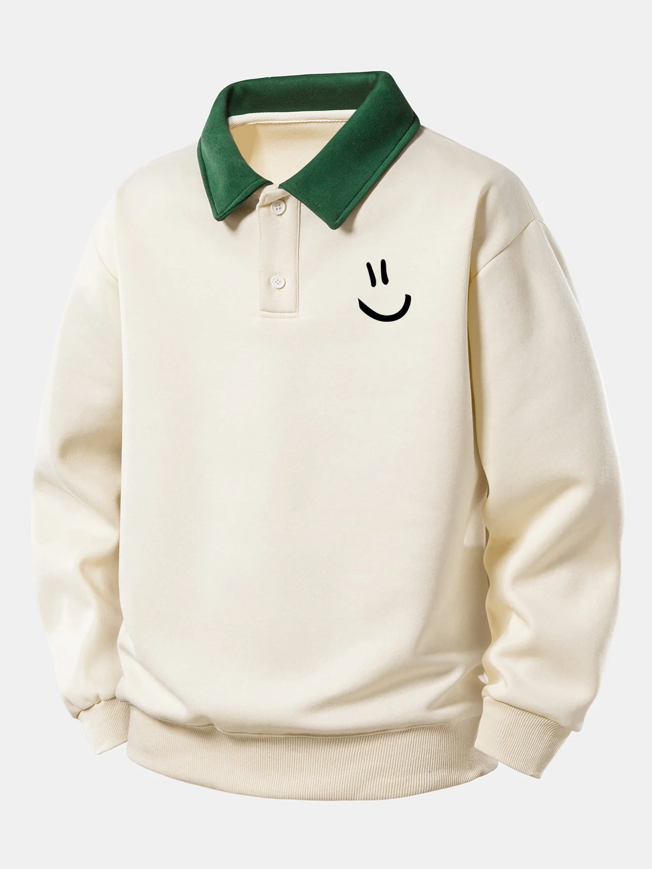 Relaxed Fit Smiley Face Print Kontrast Poloshirts Sweatshirt - Image 2