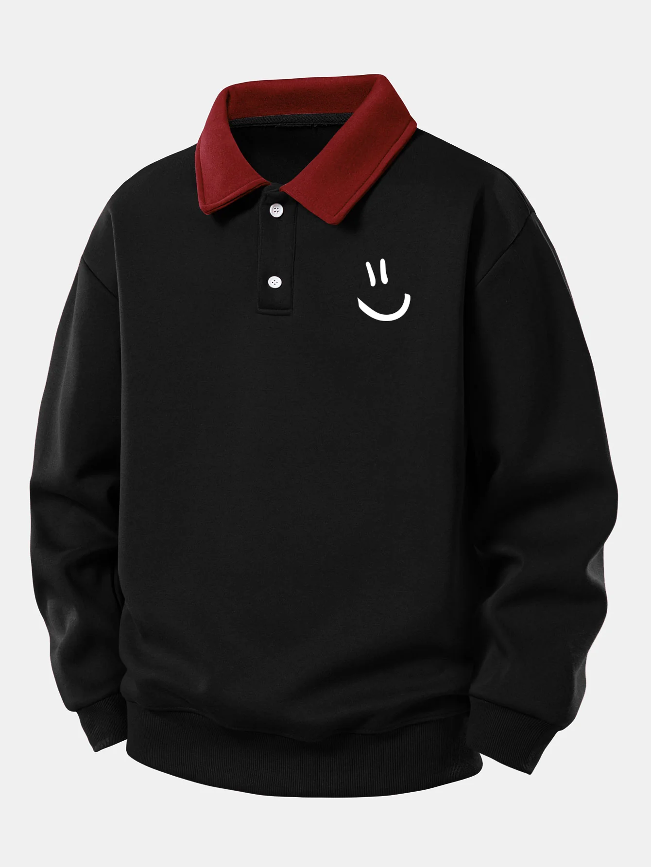 Relaxed Fit Smiley Face Print Kontrast Poloshirts Sweatshirt - Image 4