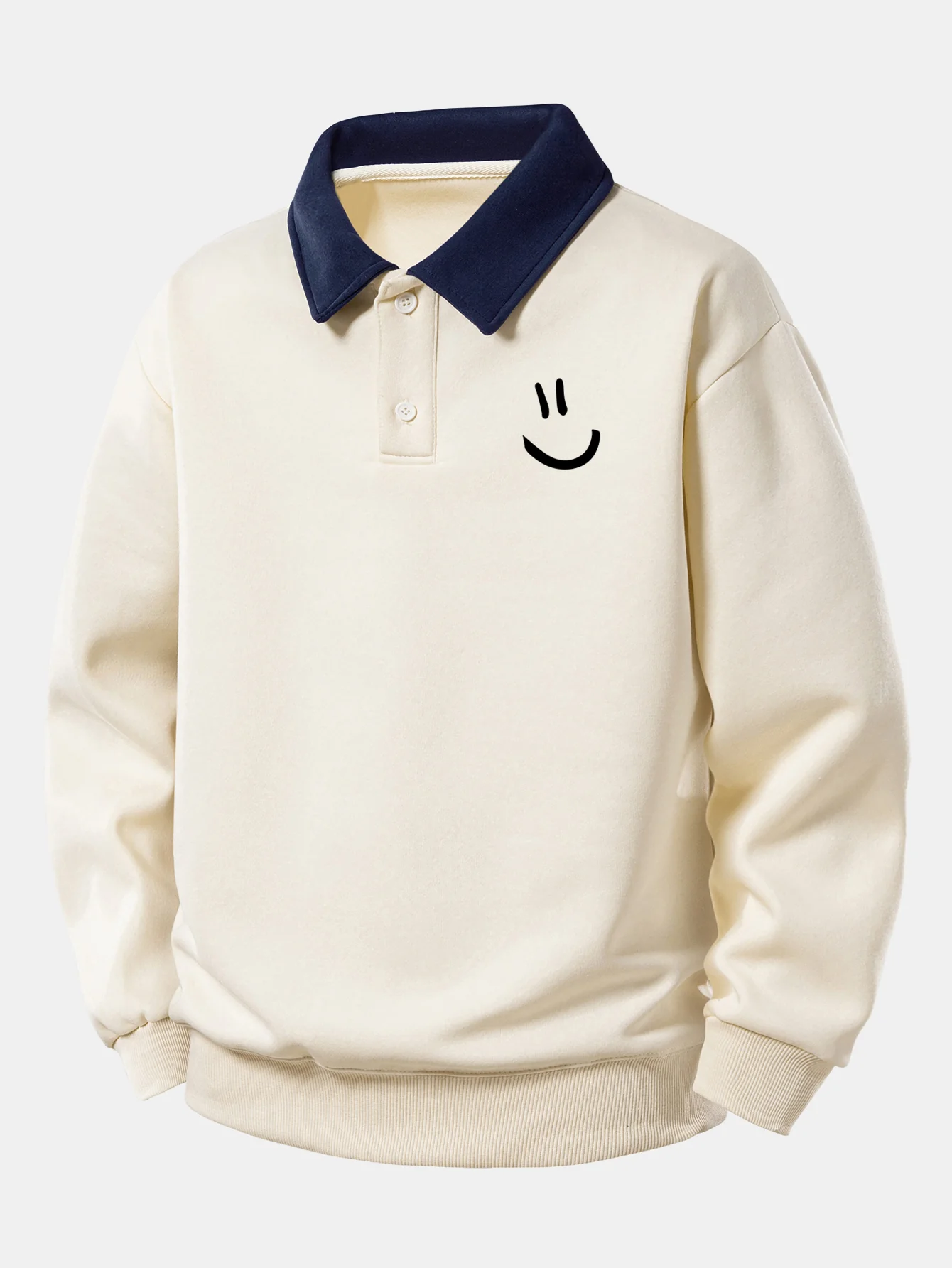 Relaxed Fit Smiley Face Print Kontrast Poloshirts Sweatshirt - Image 6