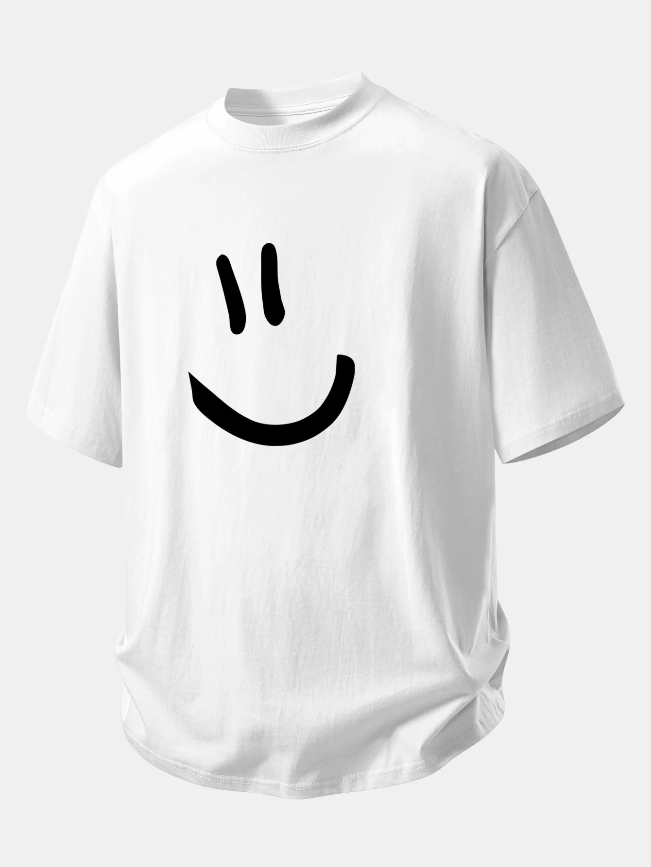 Relax Fit Smiley Face Print Cotton T-Shirt & Cotton Drawstring 7" Shorts - Image 3