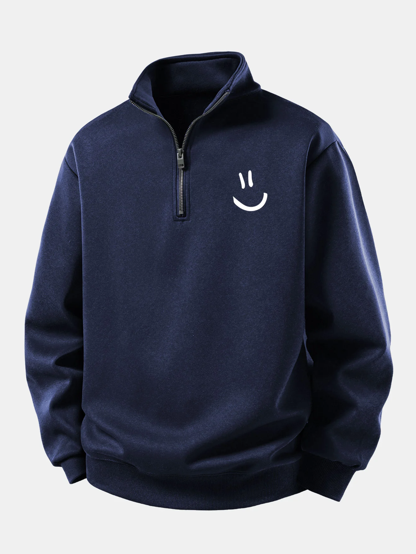 Relax Fit Smiley Face Print Quarter Zip Sweatshirt - Image 5