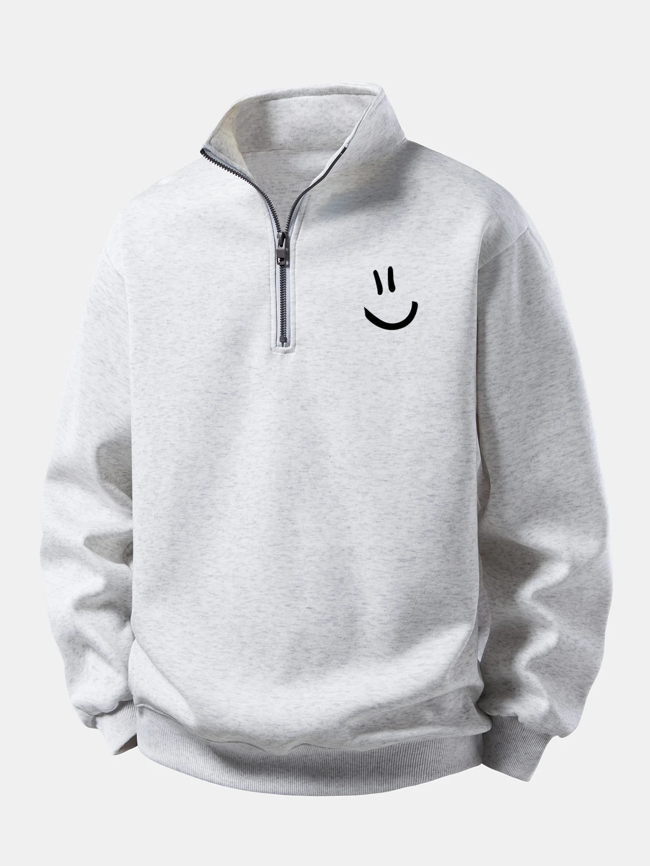 Relax Fit Smiley Face Print Quarter Zip Sweatshirt - Image 7