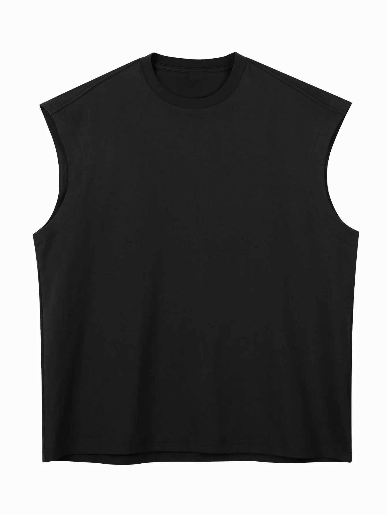 Entspannt sitzendes, einfarbiges Baumwoll-T-Shirt mit überschnittenen Schultern und ärmellos - Image 3